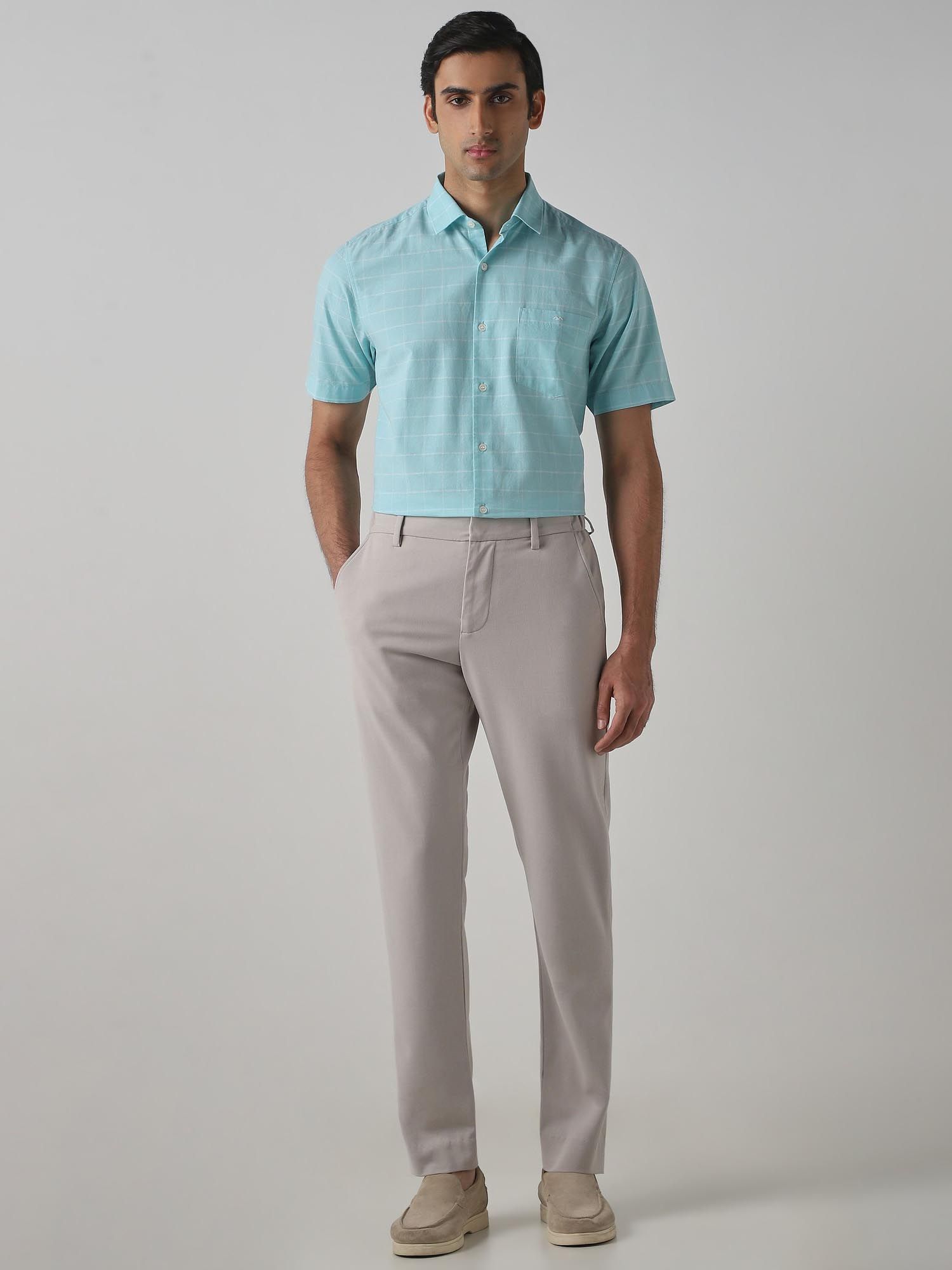 Aqua Checks Men Shirt