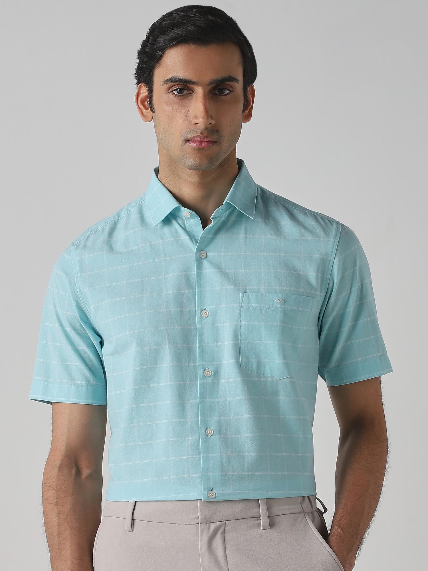 Aqua Checks Men Shirt