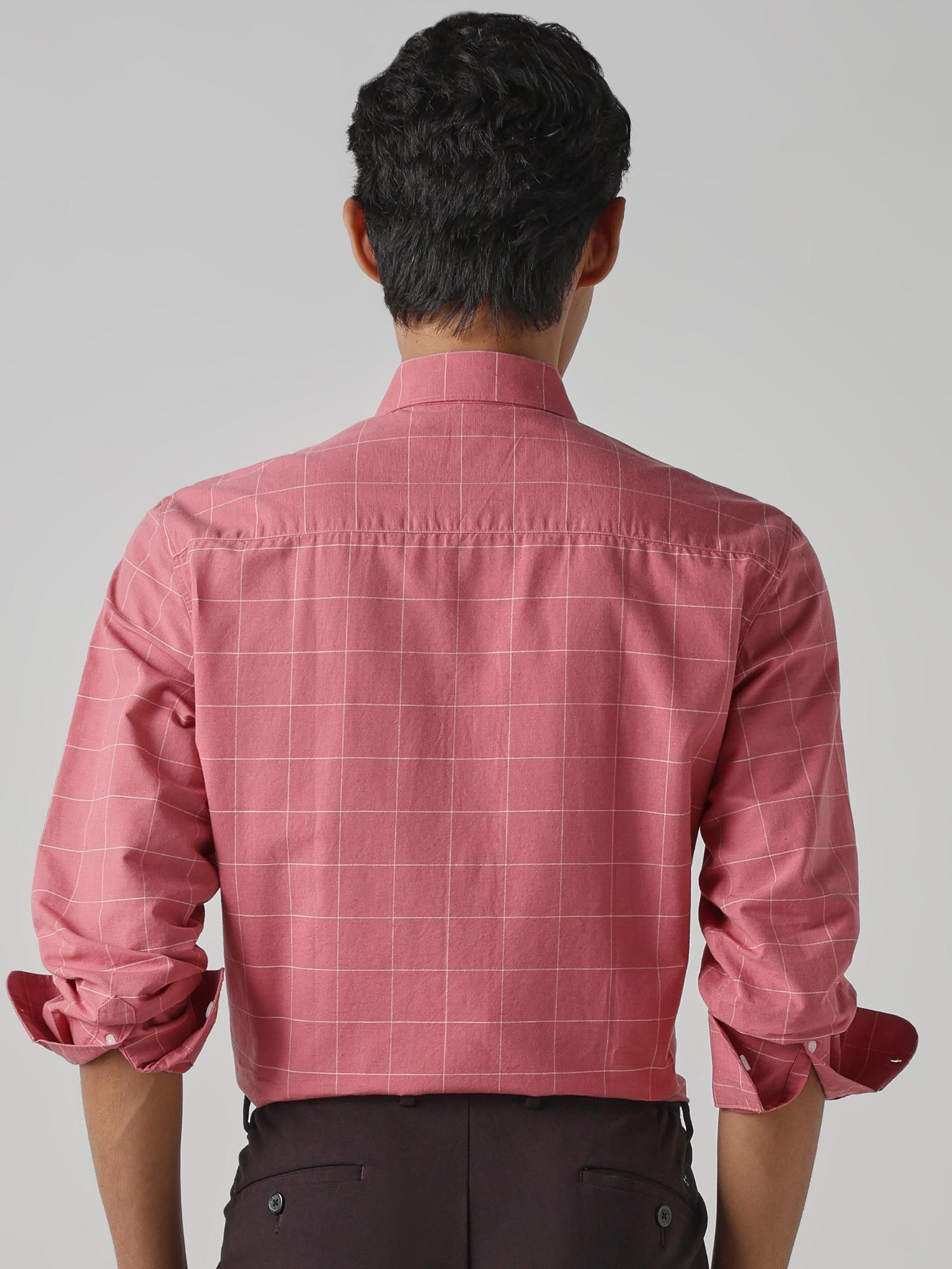 Muted Rose Pink Checks Men Shirt