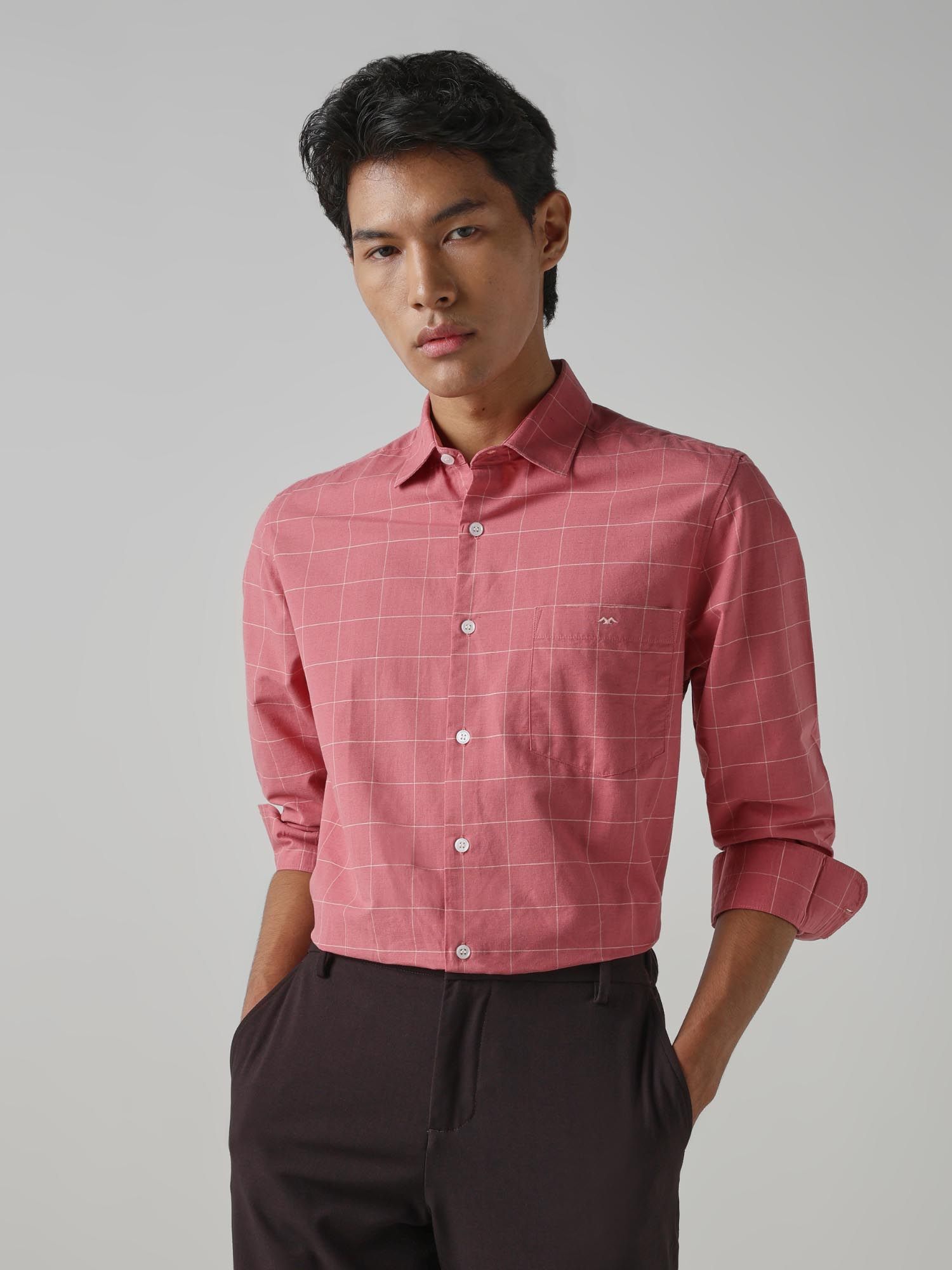 Muted Rose Pink Checks Men Shirt