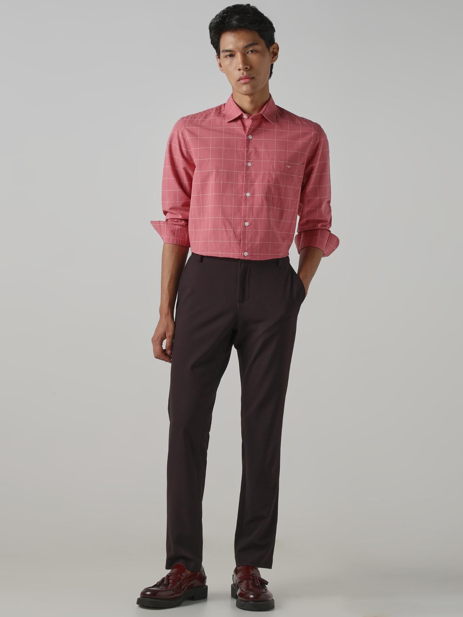 Muted Rose Pink Checks Men Shirt