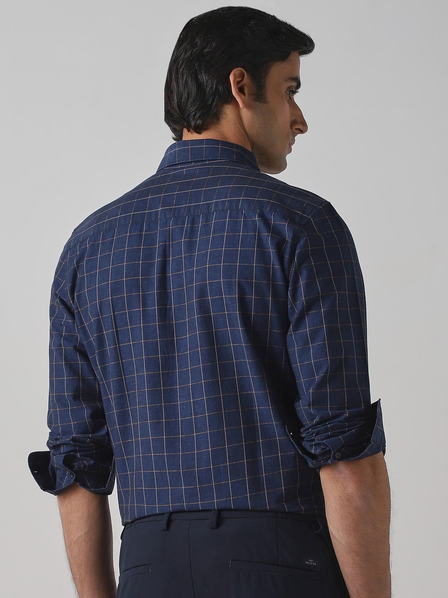 Dark Navy Blue Checks Men Shirt