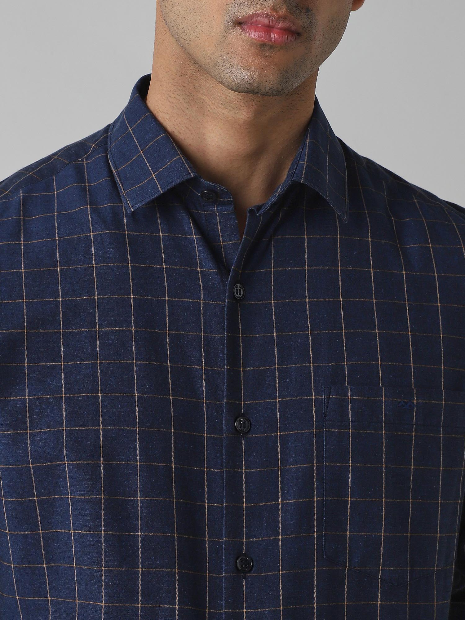 Dark Navy Blue Checks Men Shirt
