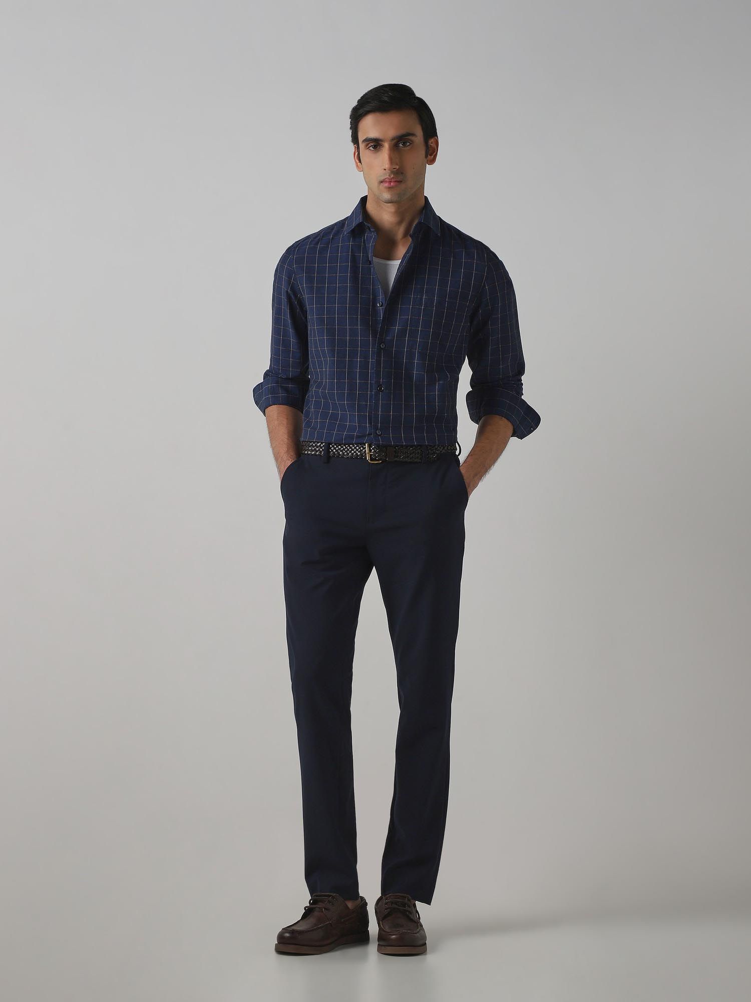 Dark Navy Blue Checks Men Shirt