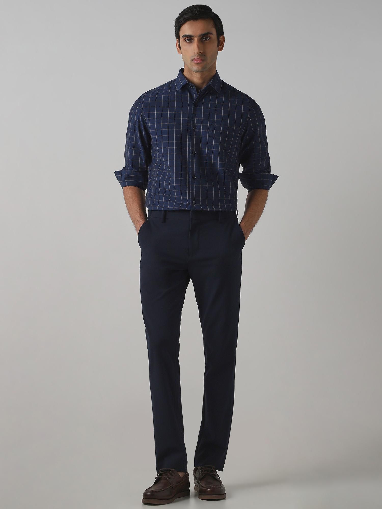 Dark Navy Blue Checks Men Shirt