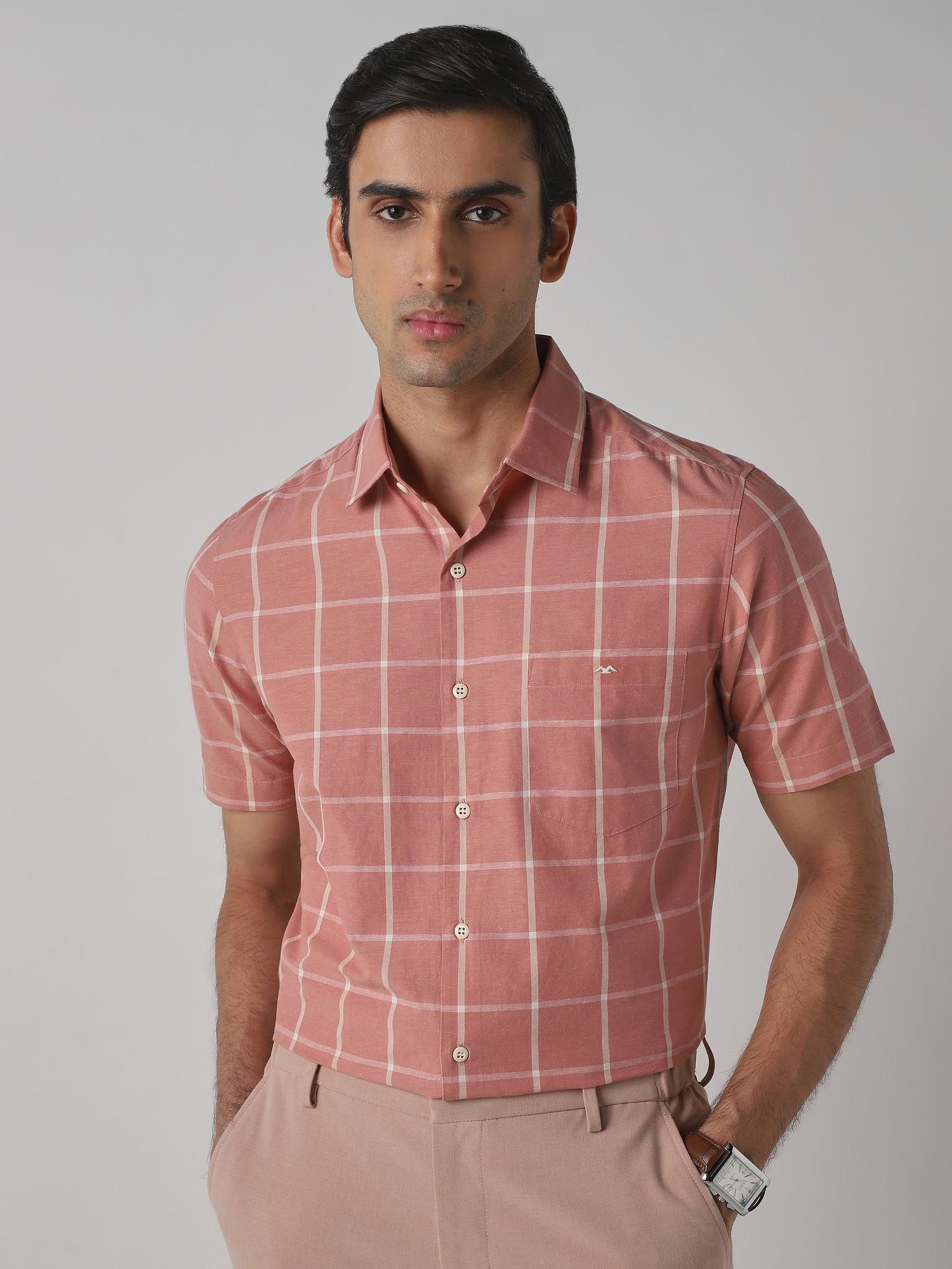 Muted Rose Pink Checks Men Shirt
