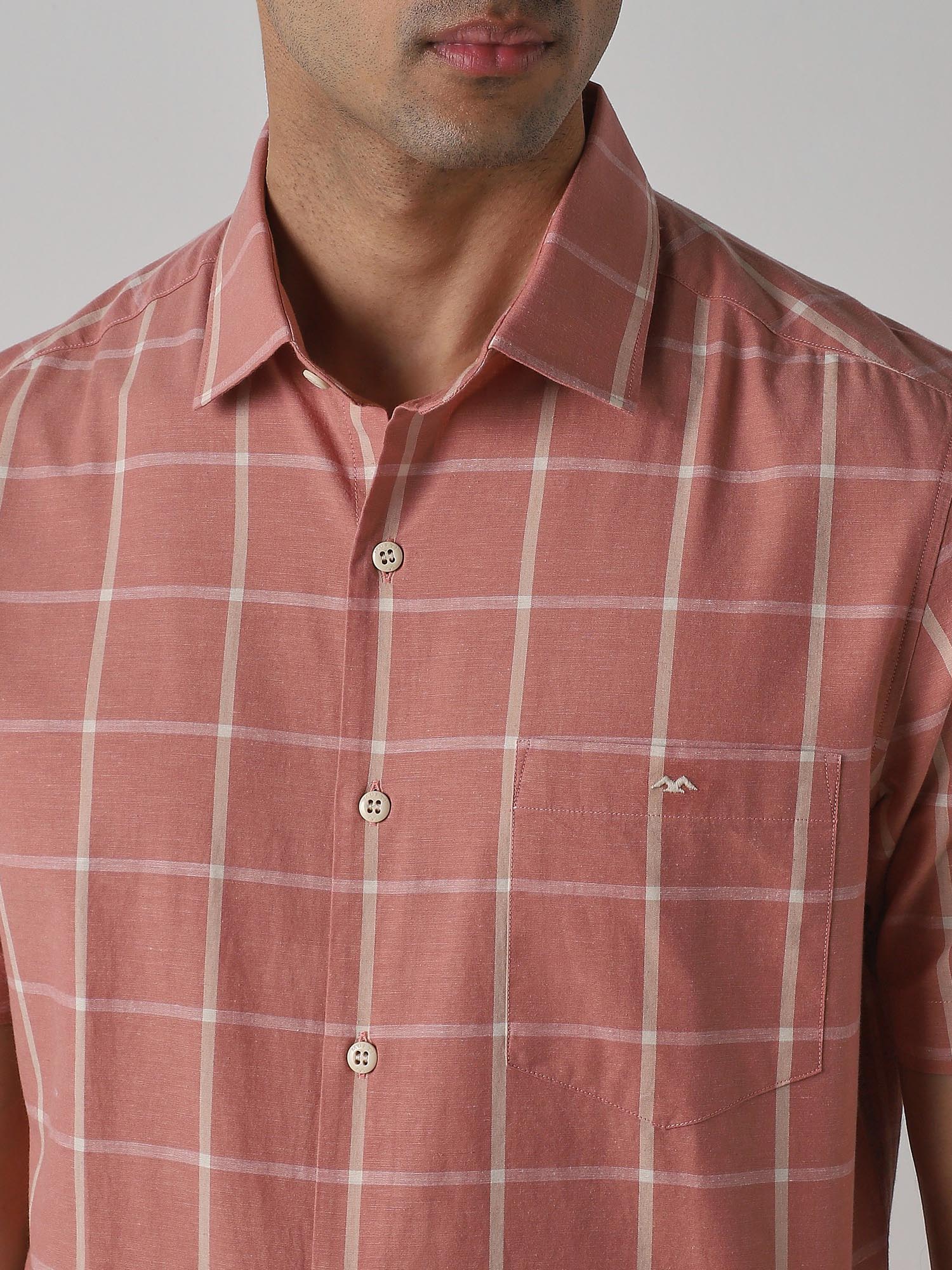 Muted Rose Pink Checks Men Shirt