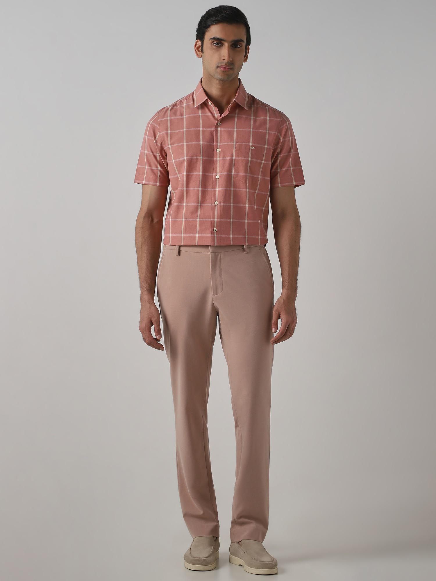 Muted Rose Pink Checks Men Shirt