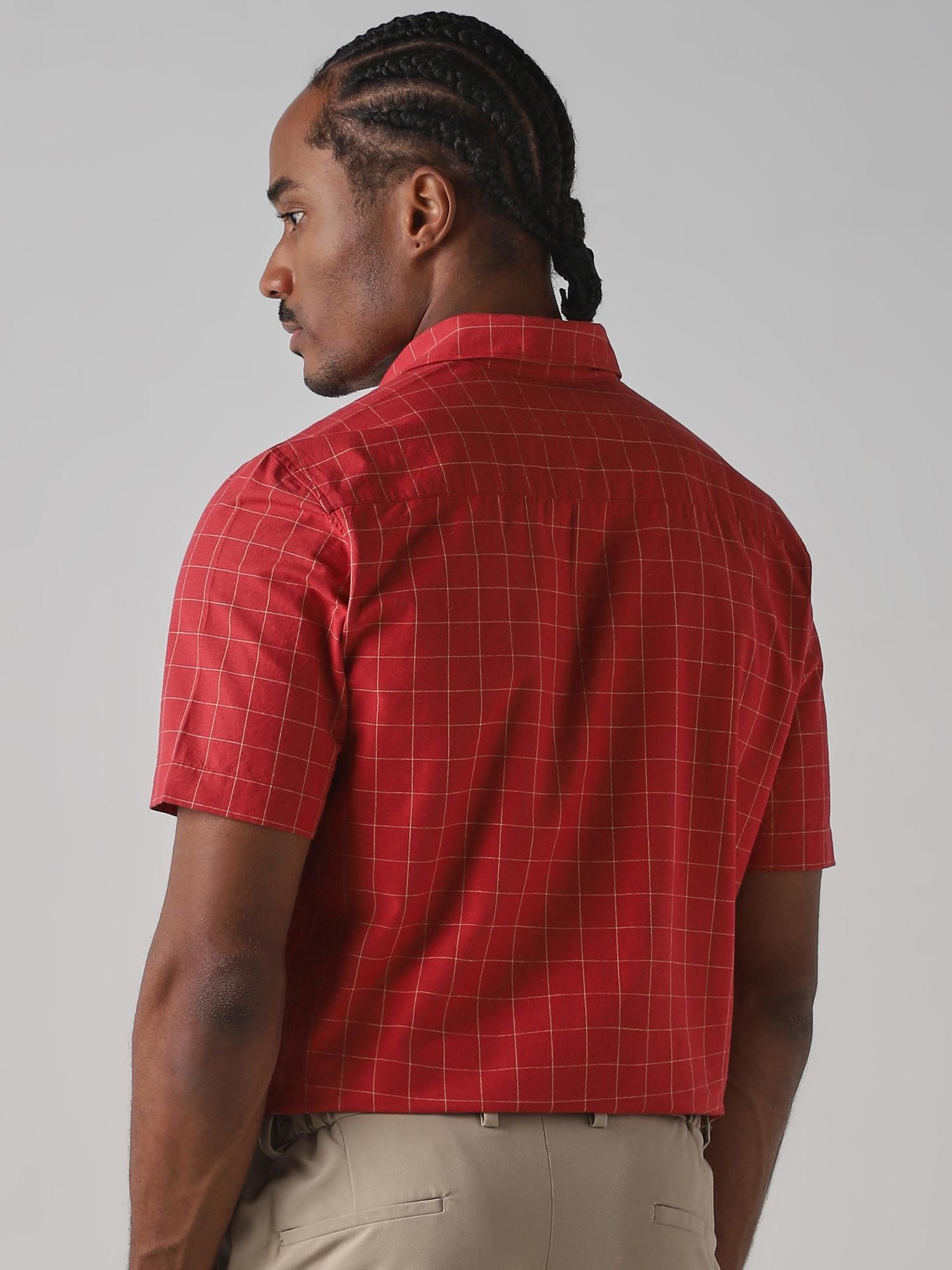 Bright Red Checks Men Shirt