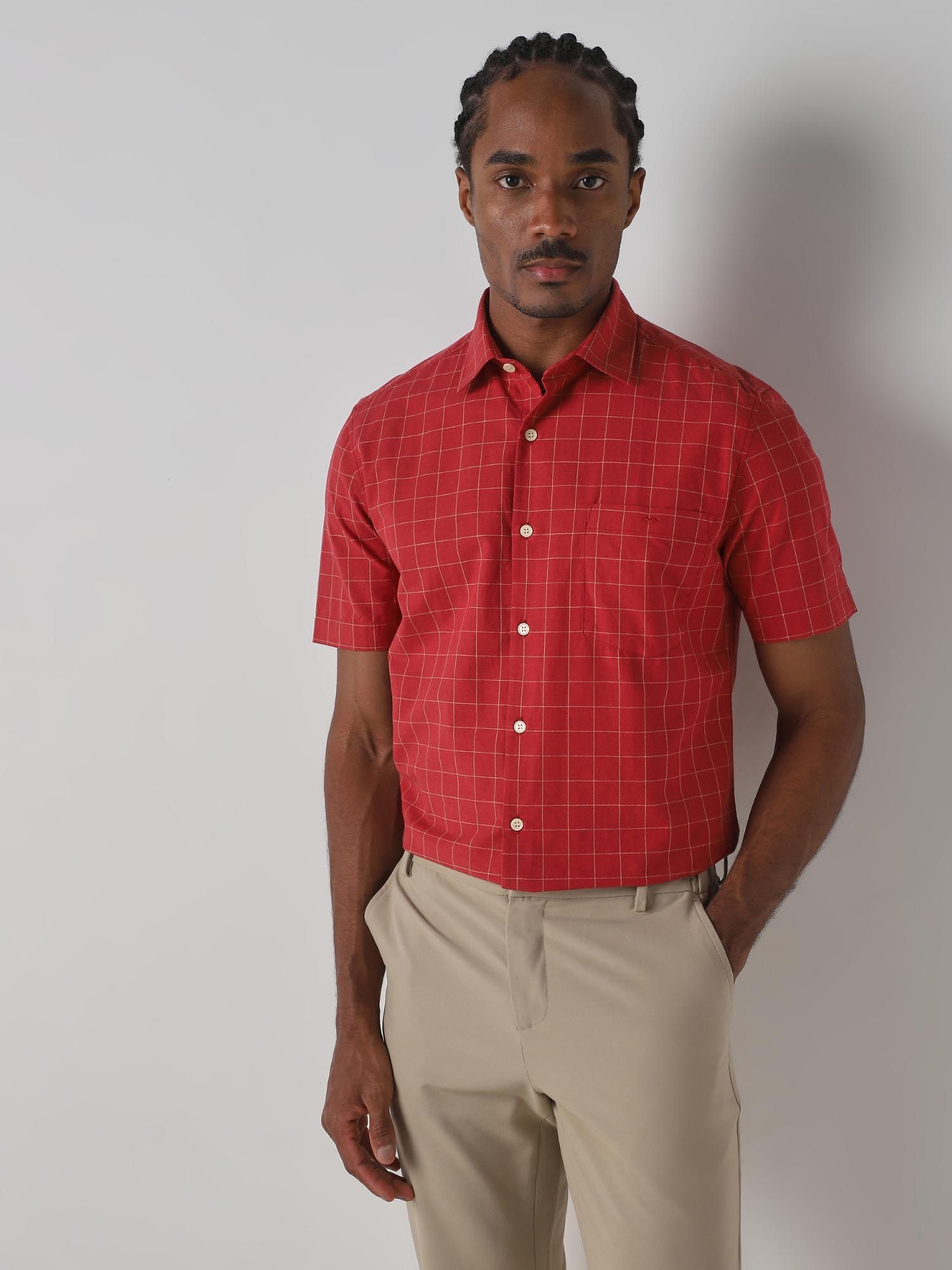 Bright Red Checks Men Shirt