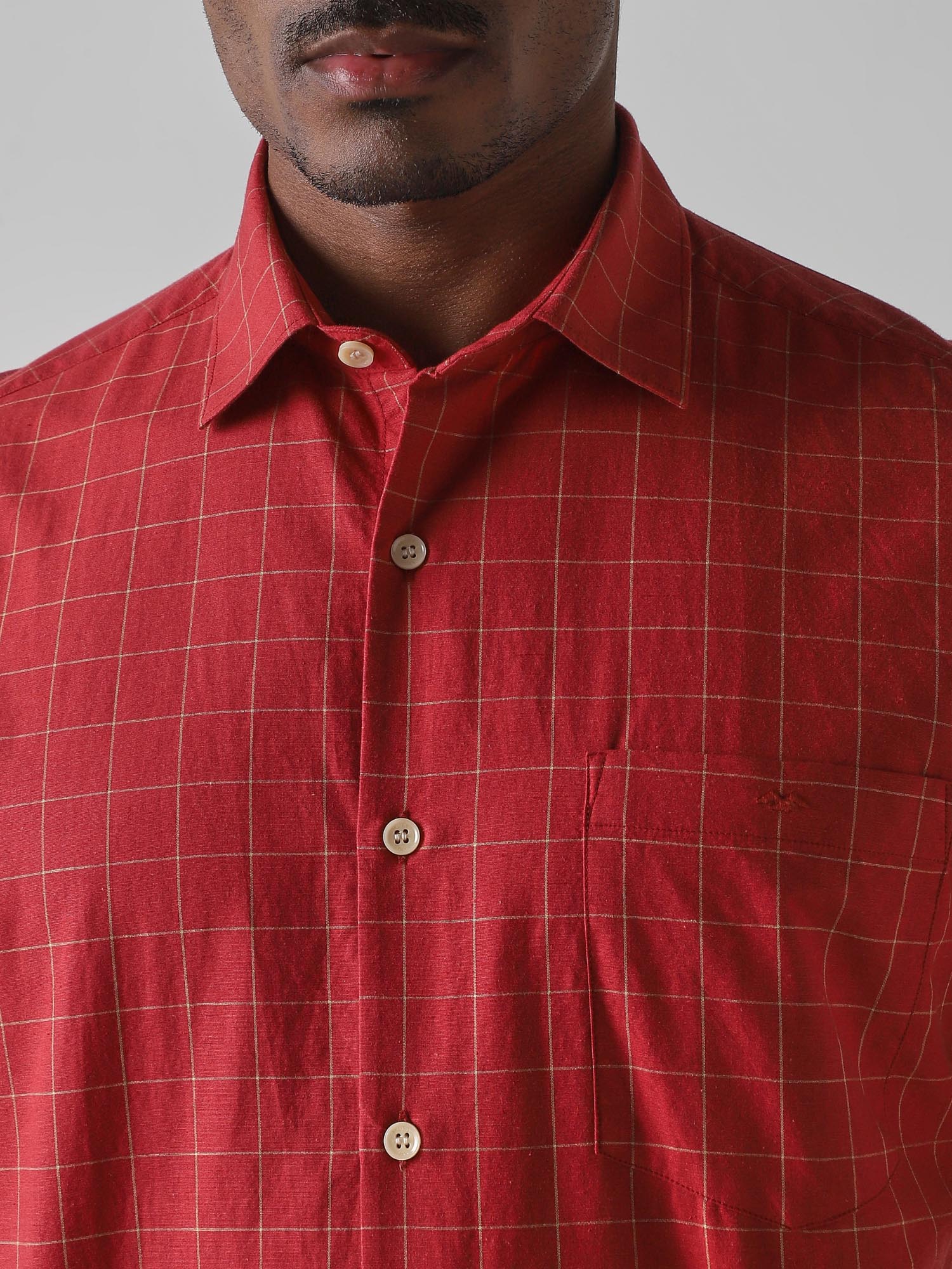 Bright Red Checks Men Shirt