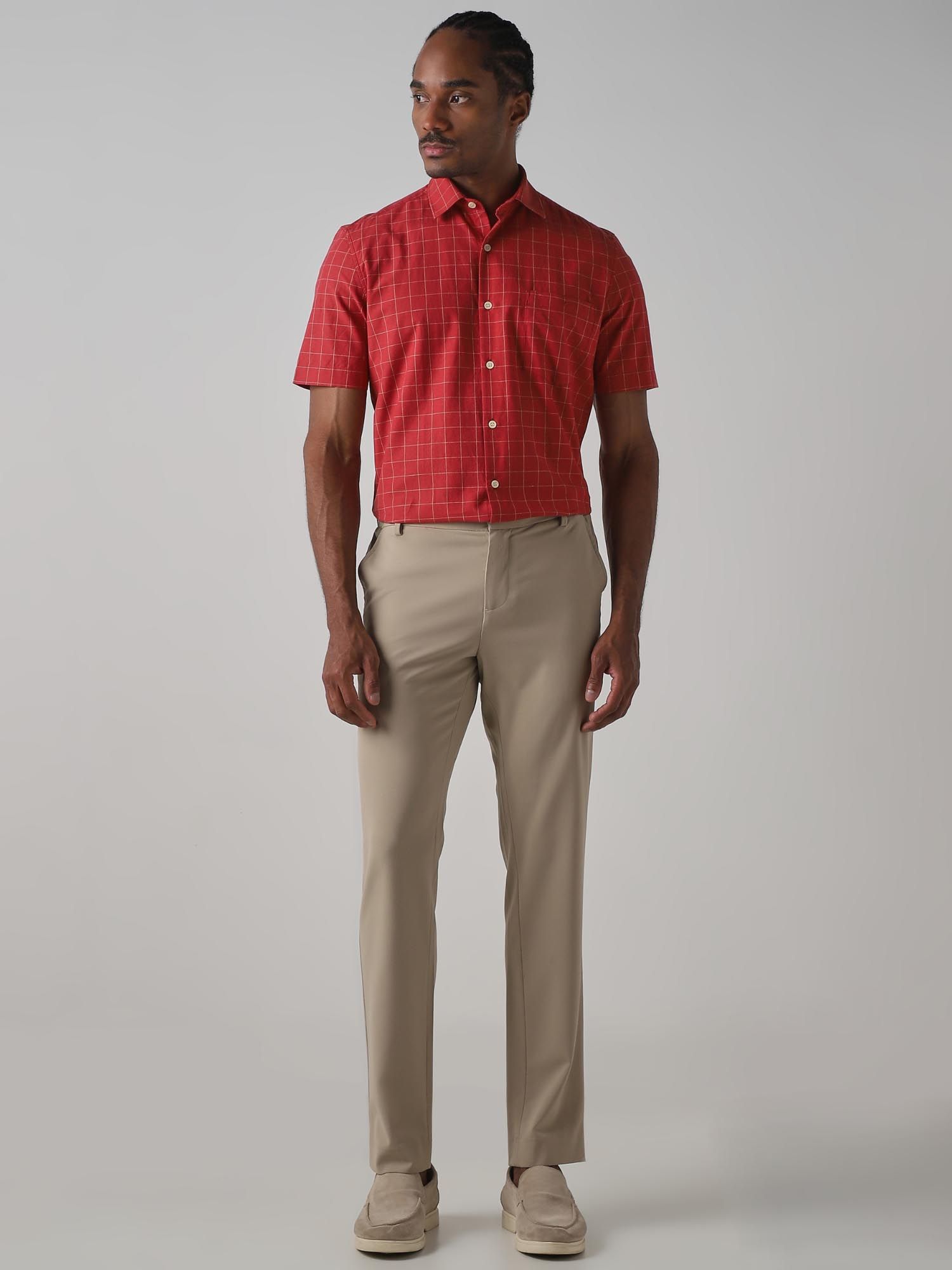 Bright Red Checks Men Shirt