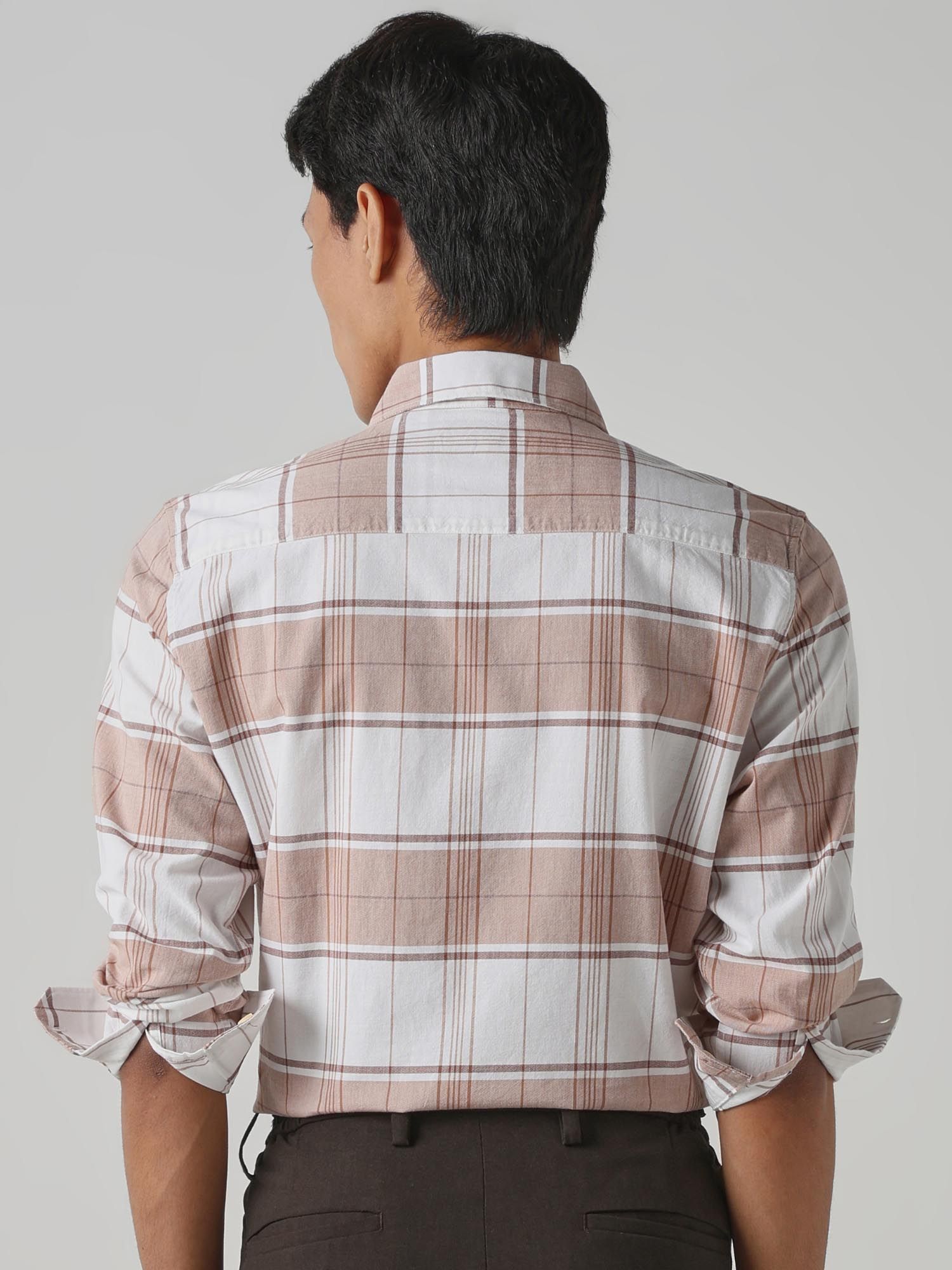 Light Brown Checks Men Shirt