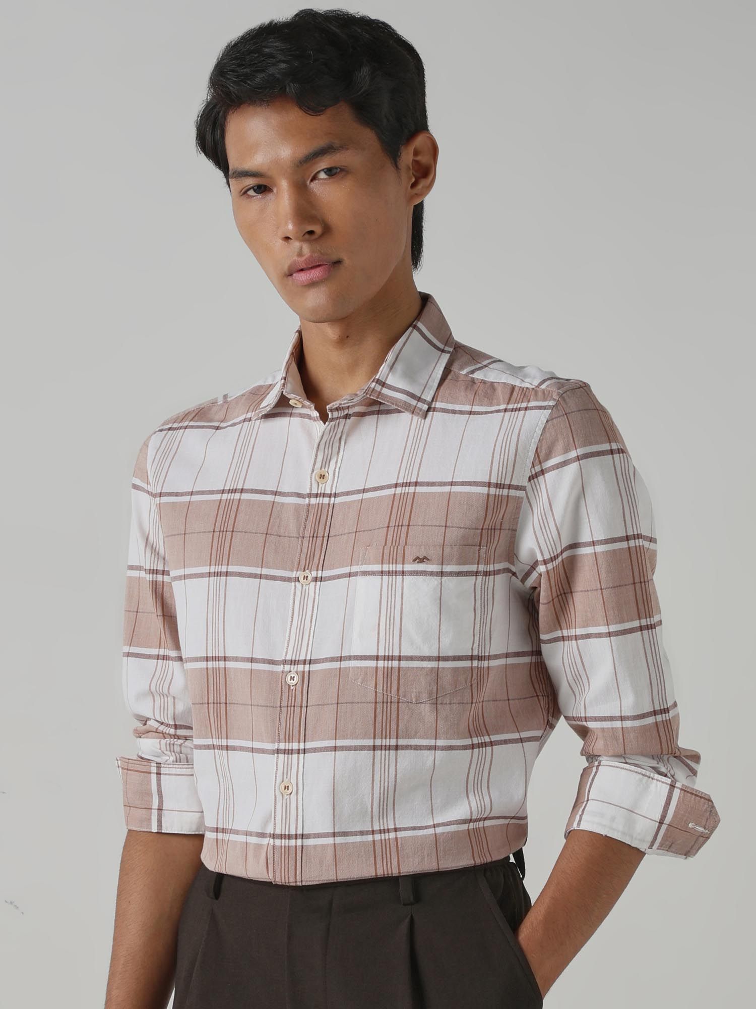 Light Brown Checks Men Shirt