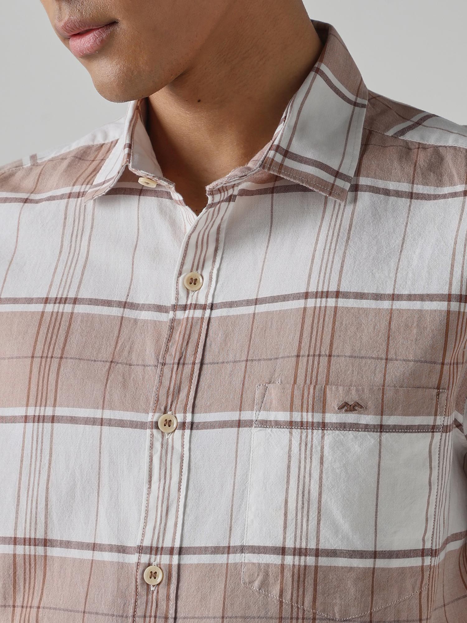 Light Brown Checks Men Shirt