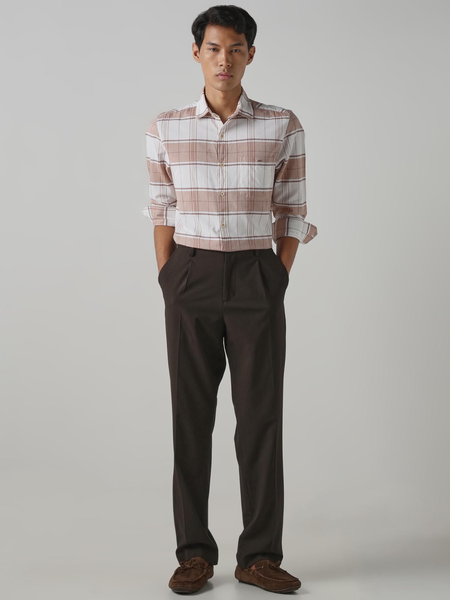 Light Brown Checks Men Shirt
