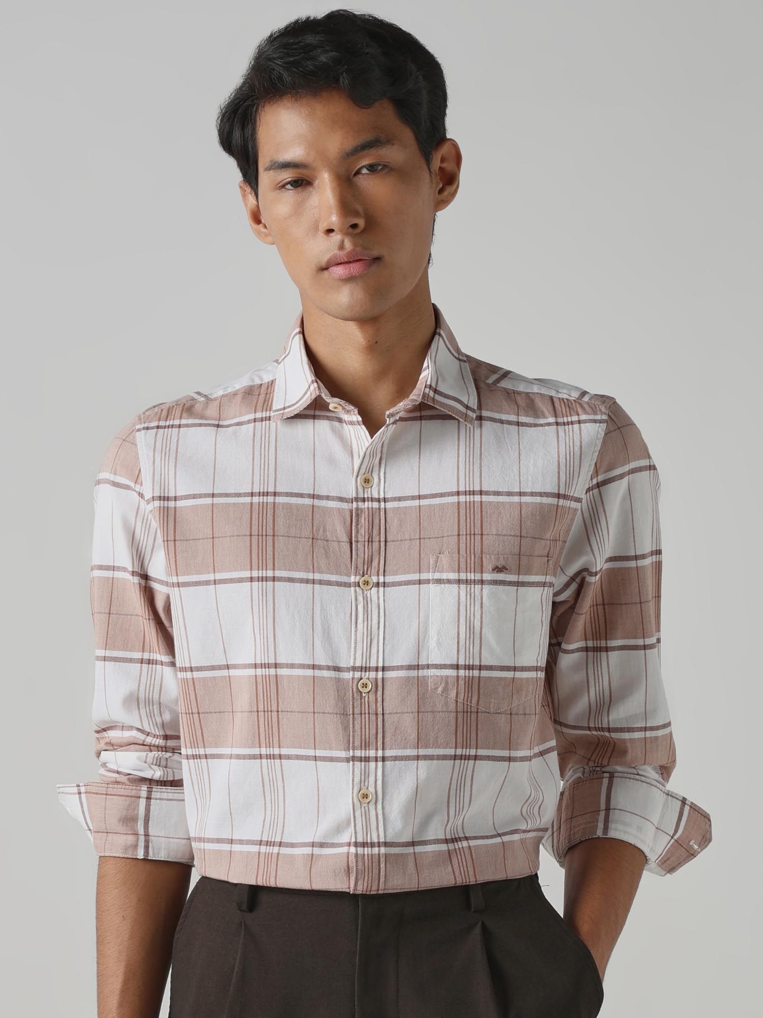 Light Brown Checks Men Shirt