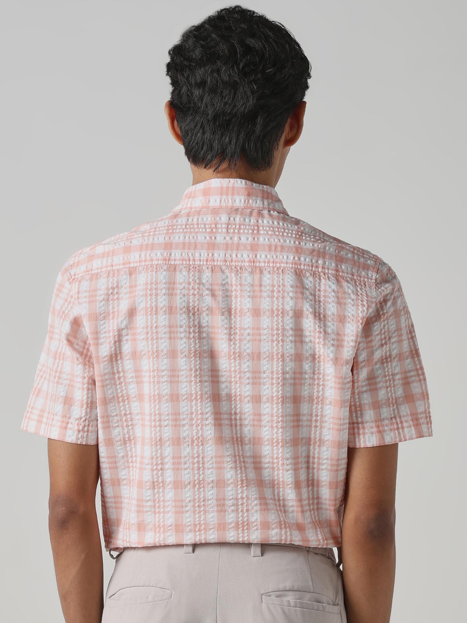 Peach Checks Men Shirt
