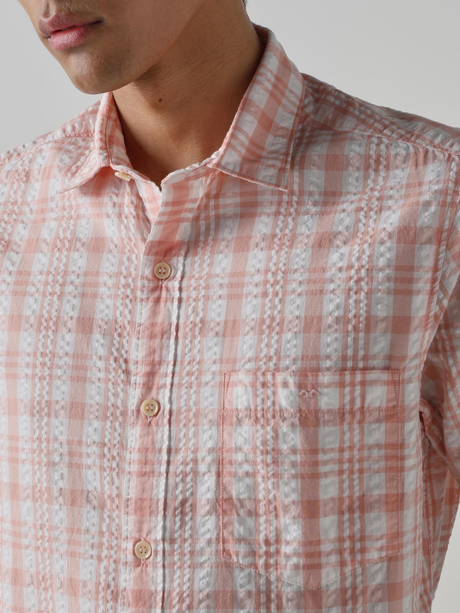 Peach Checks Men Shirt