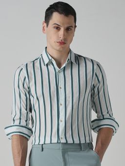 Mufti - Light Green Stripes Men Shirt