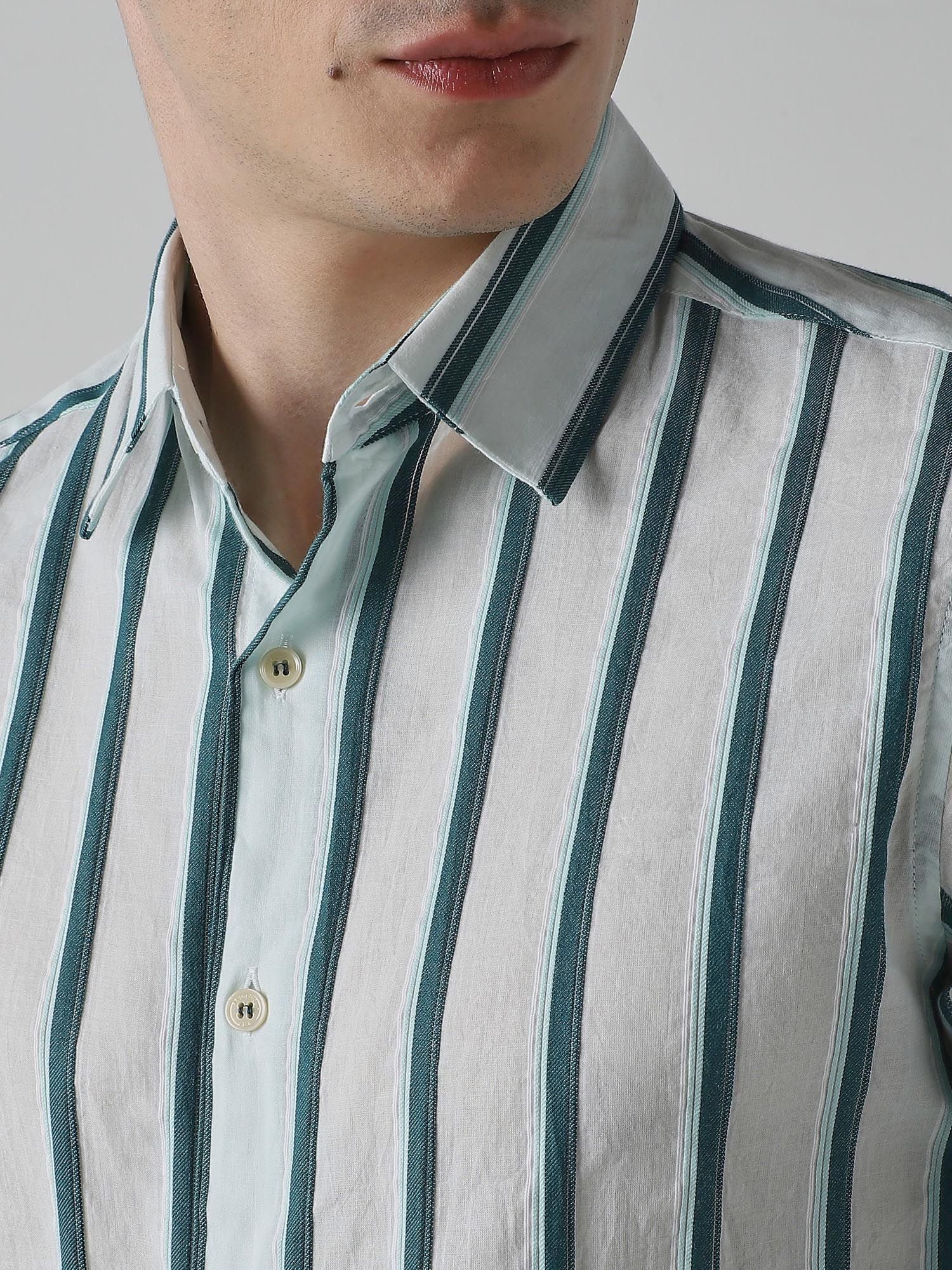 Light Green Stripes Men Shirt