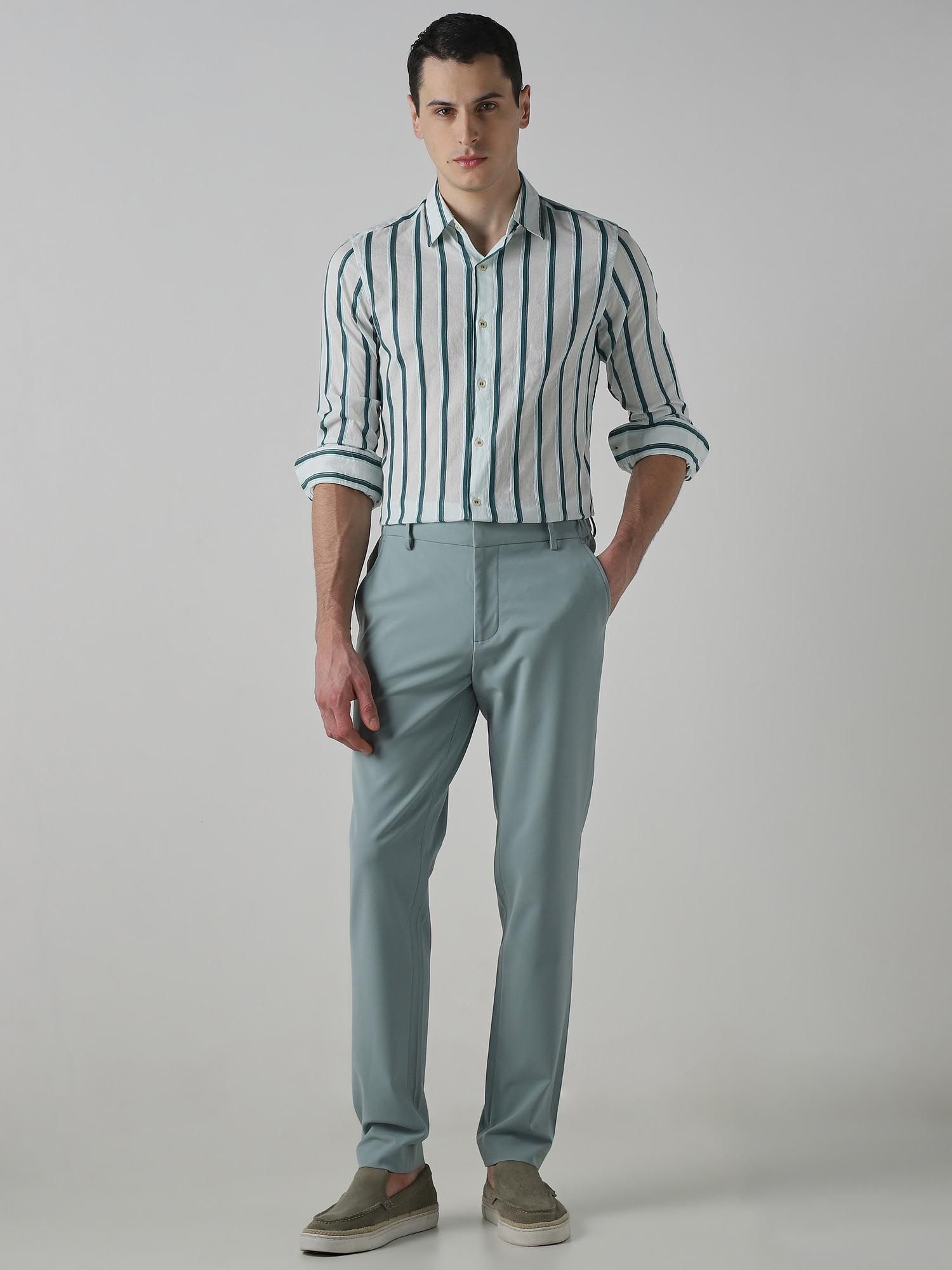 Light Green Stripes Men Shirt