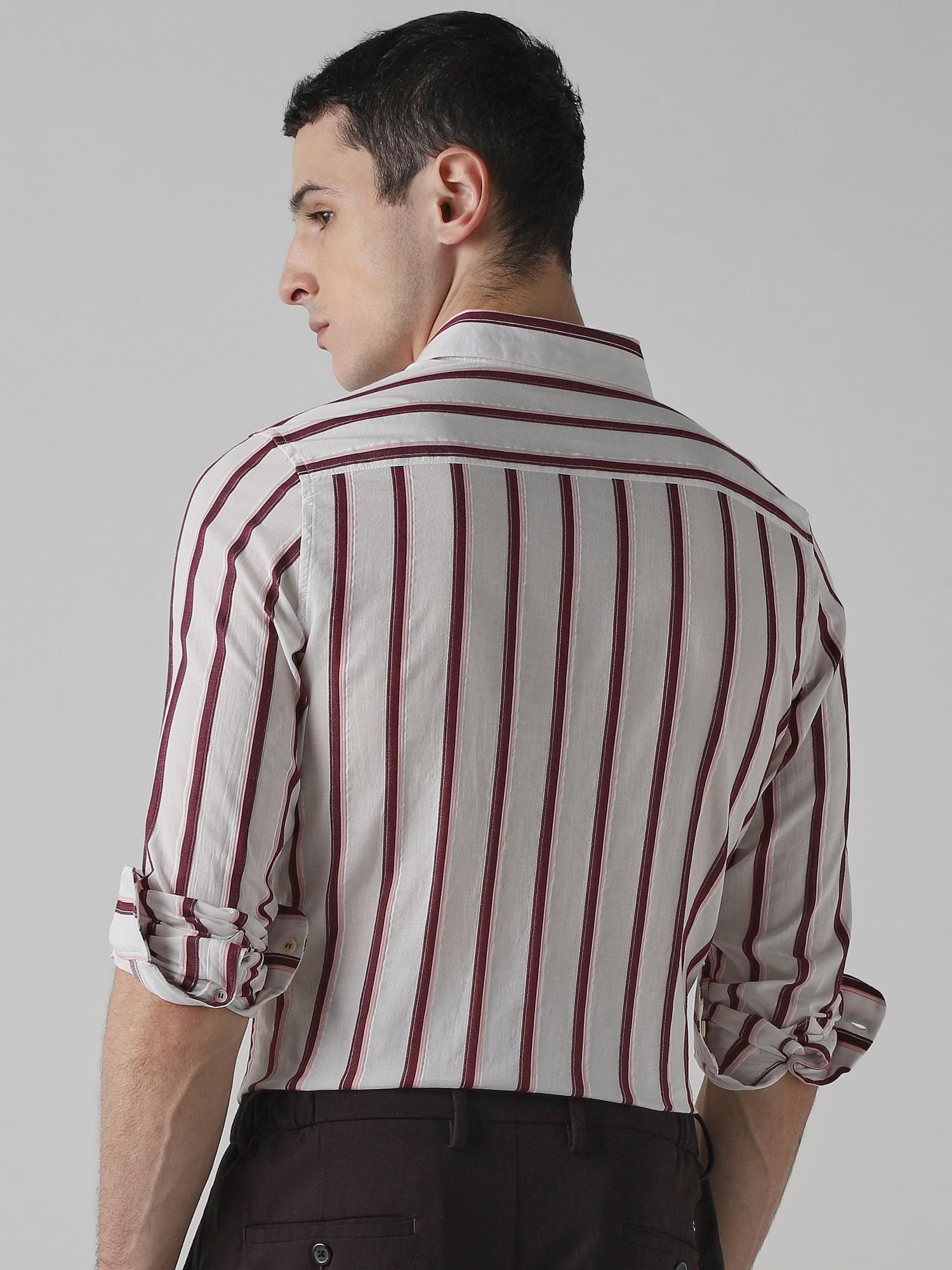 Deep Maroon Stripes Men Shirt