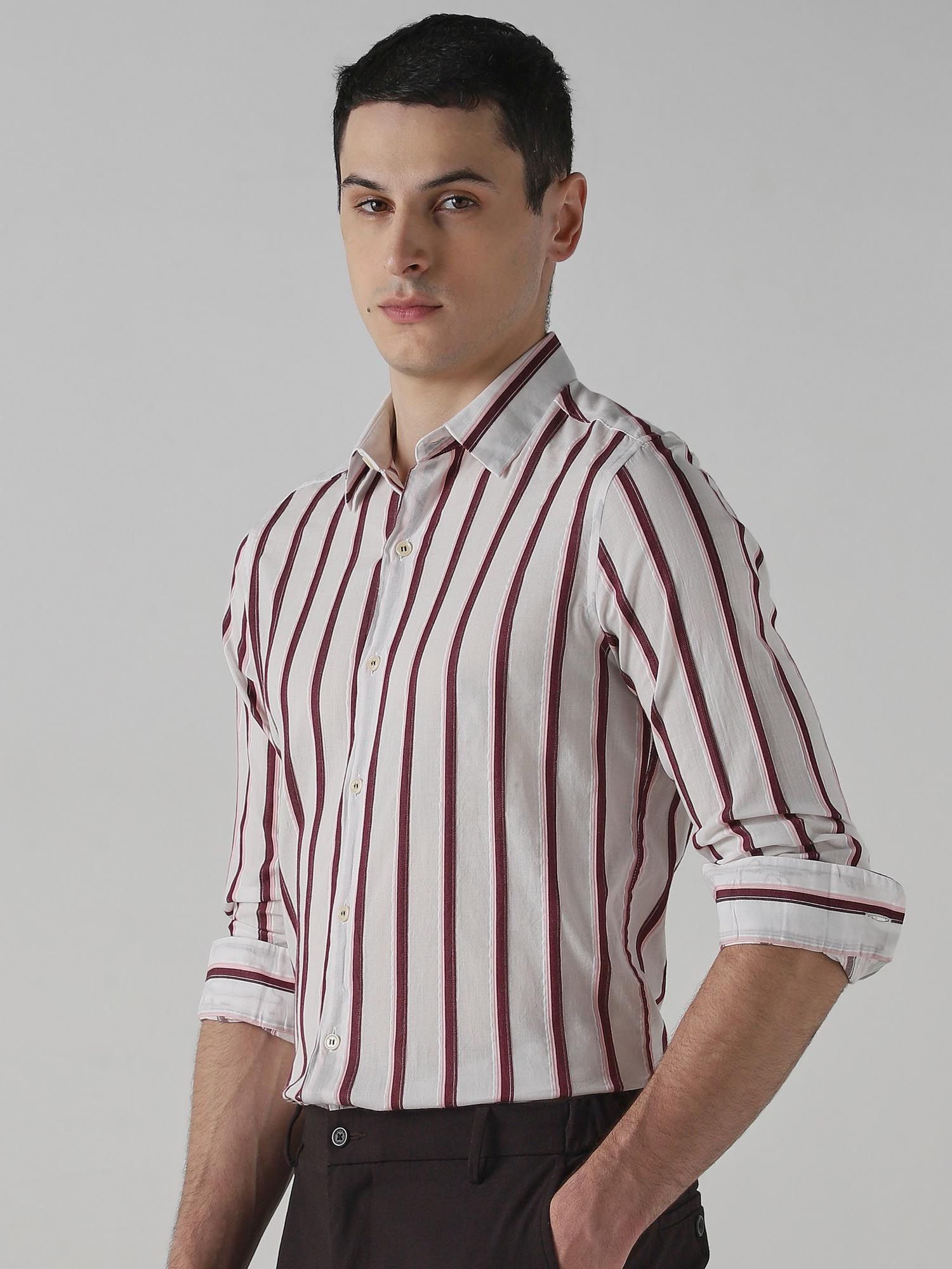 Deep Maroon Stripes Men Shirt