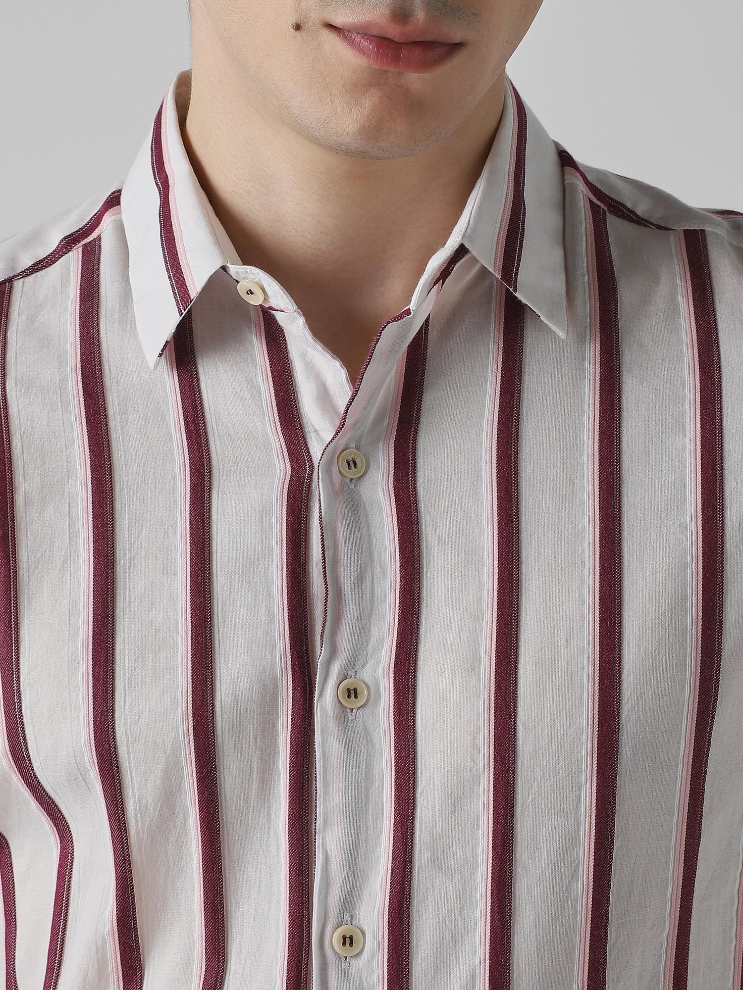 Deep Maroon Stripes Men Shirt