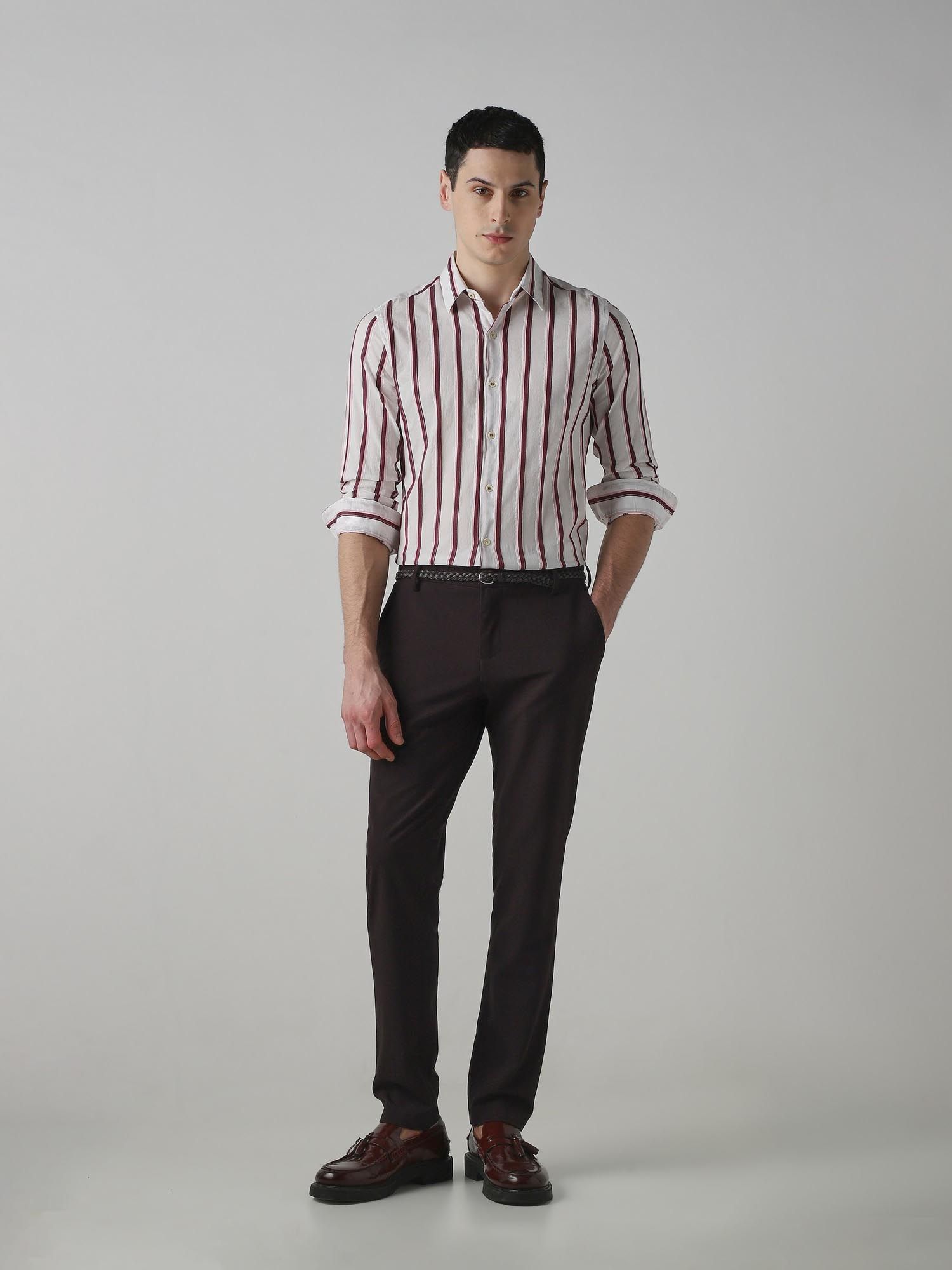 Deep Maroon Stripes Men Shirt