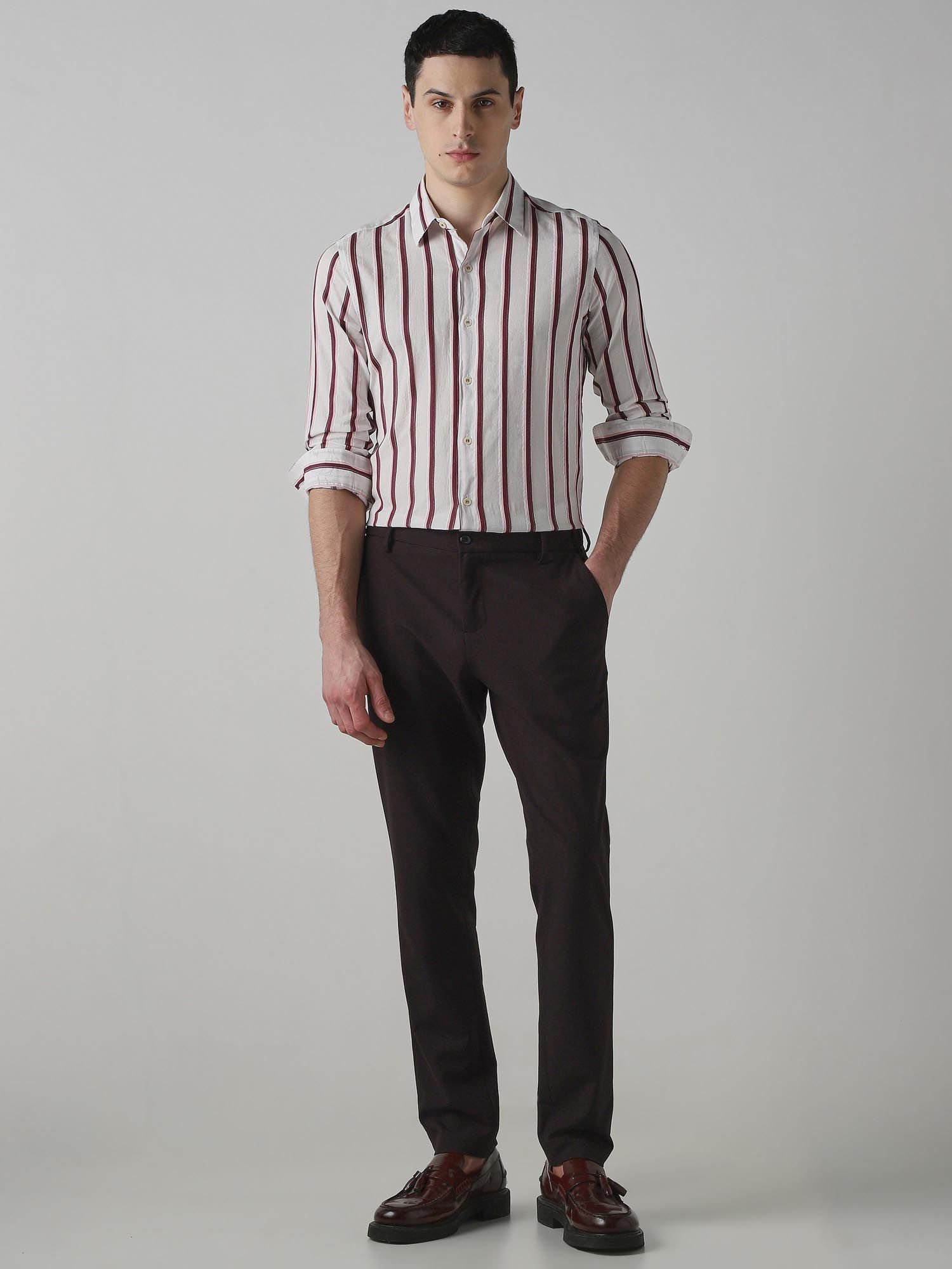 Deep Maroon Stripes Men Shirt