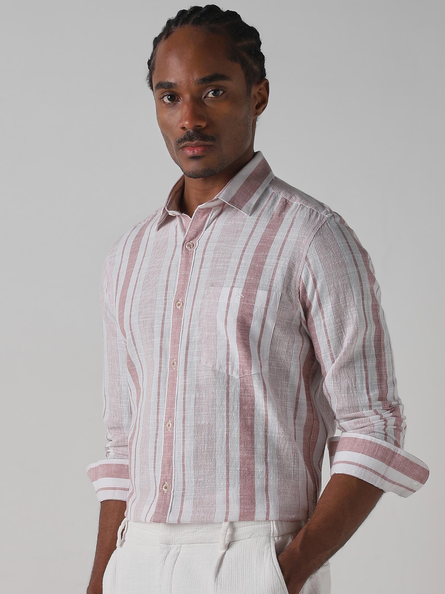 Pastel Pink Stripes Men Shirt