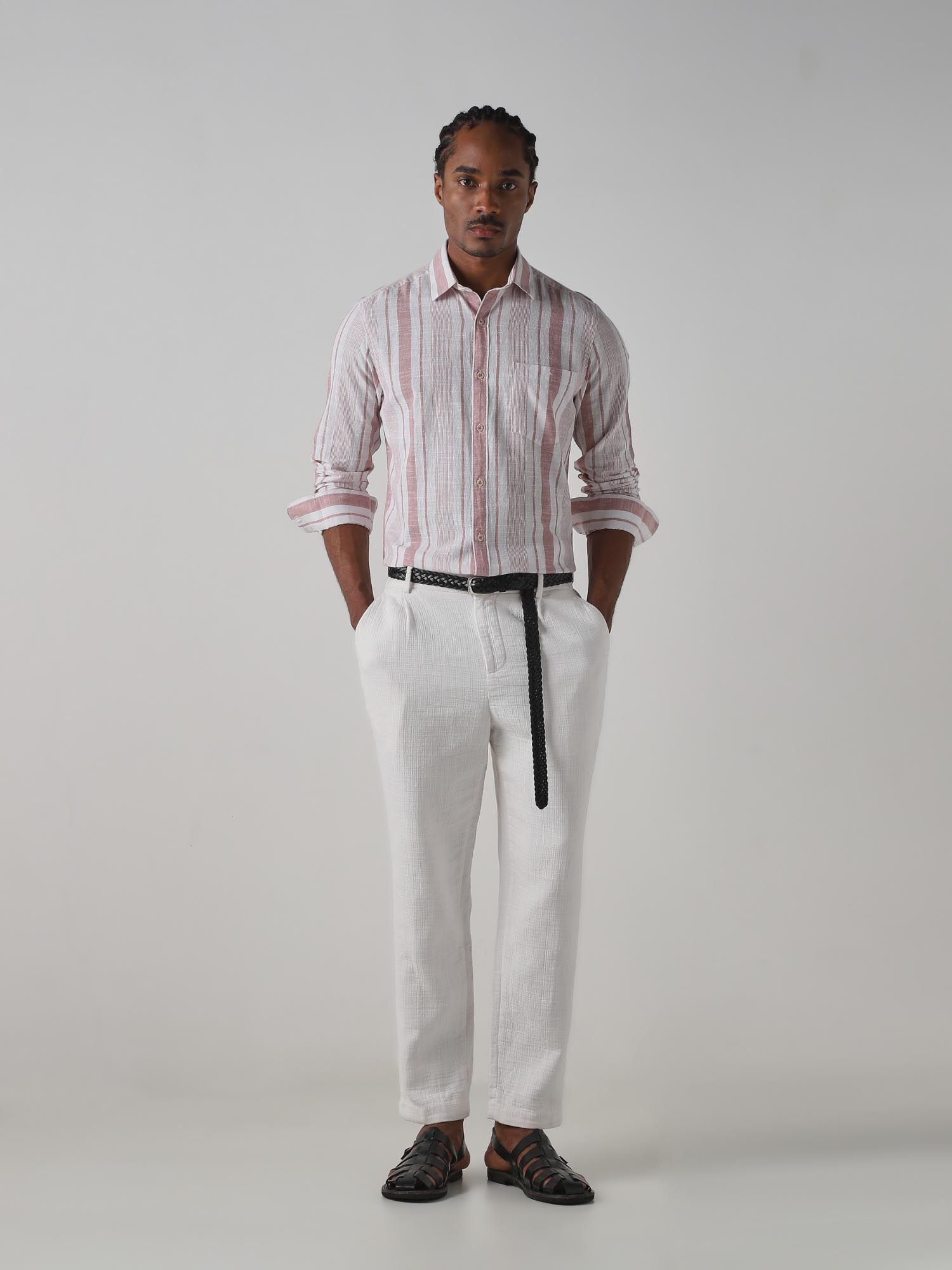 Pastel Pink Stripes Men Shirt