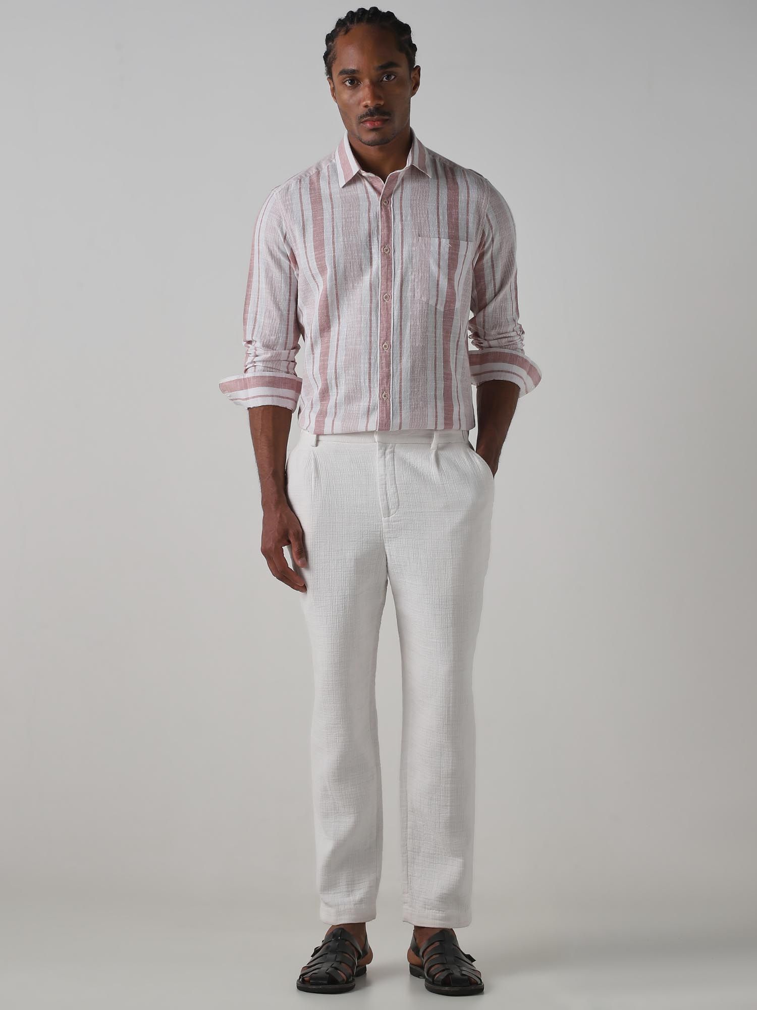 Pastel Pink Stripes Men Shirt