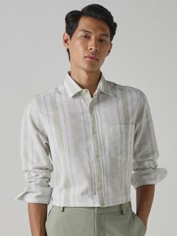 Mufti - Light Sage Green Stripes Men Shirt
