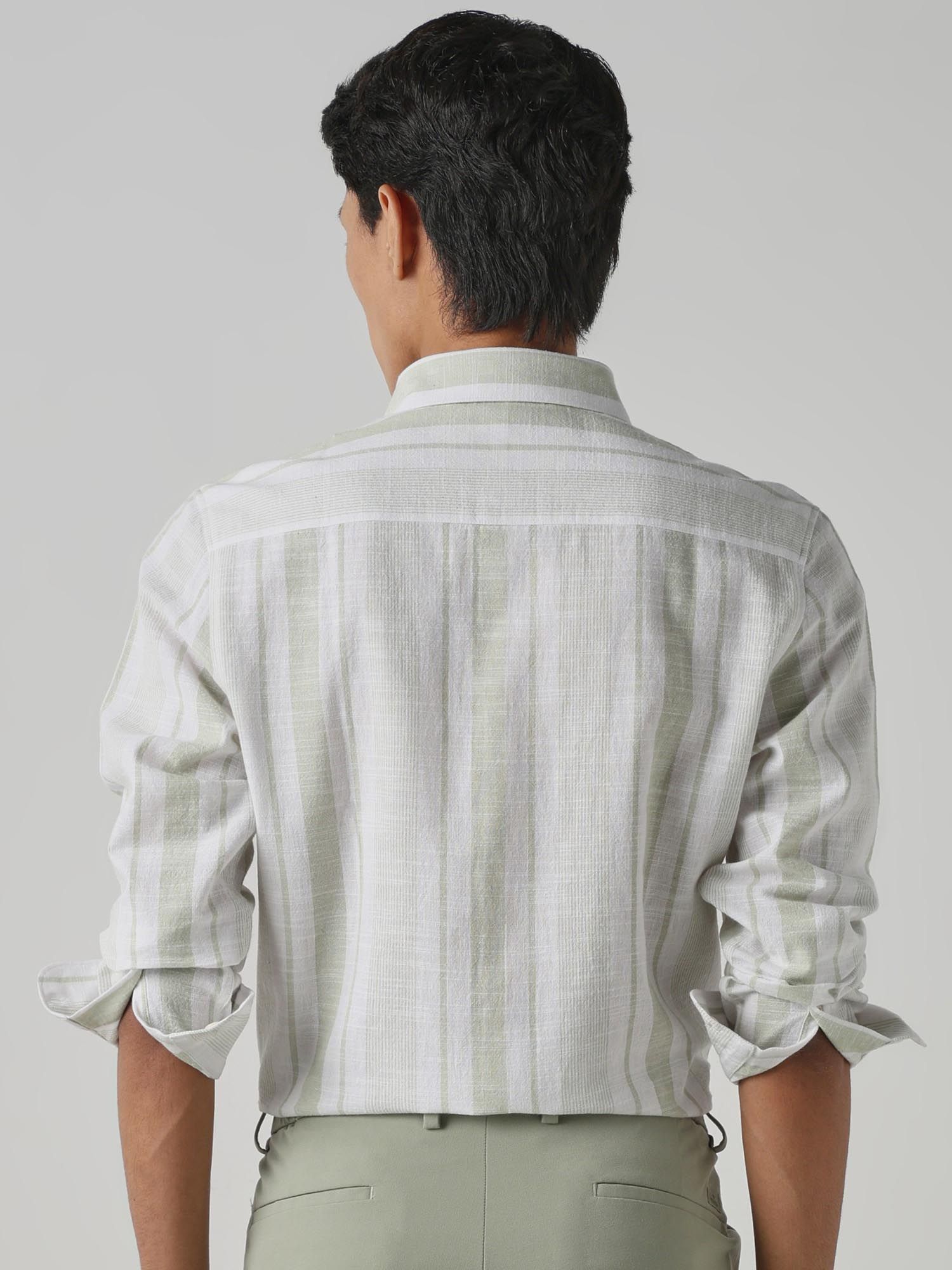 Light Sage Green Stripes Men Shirt