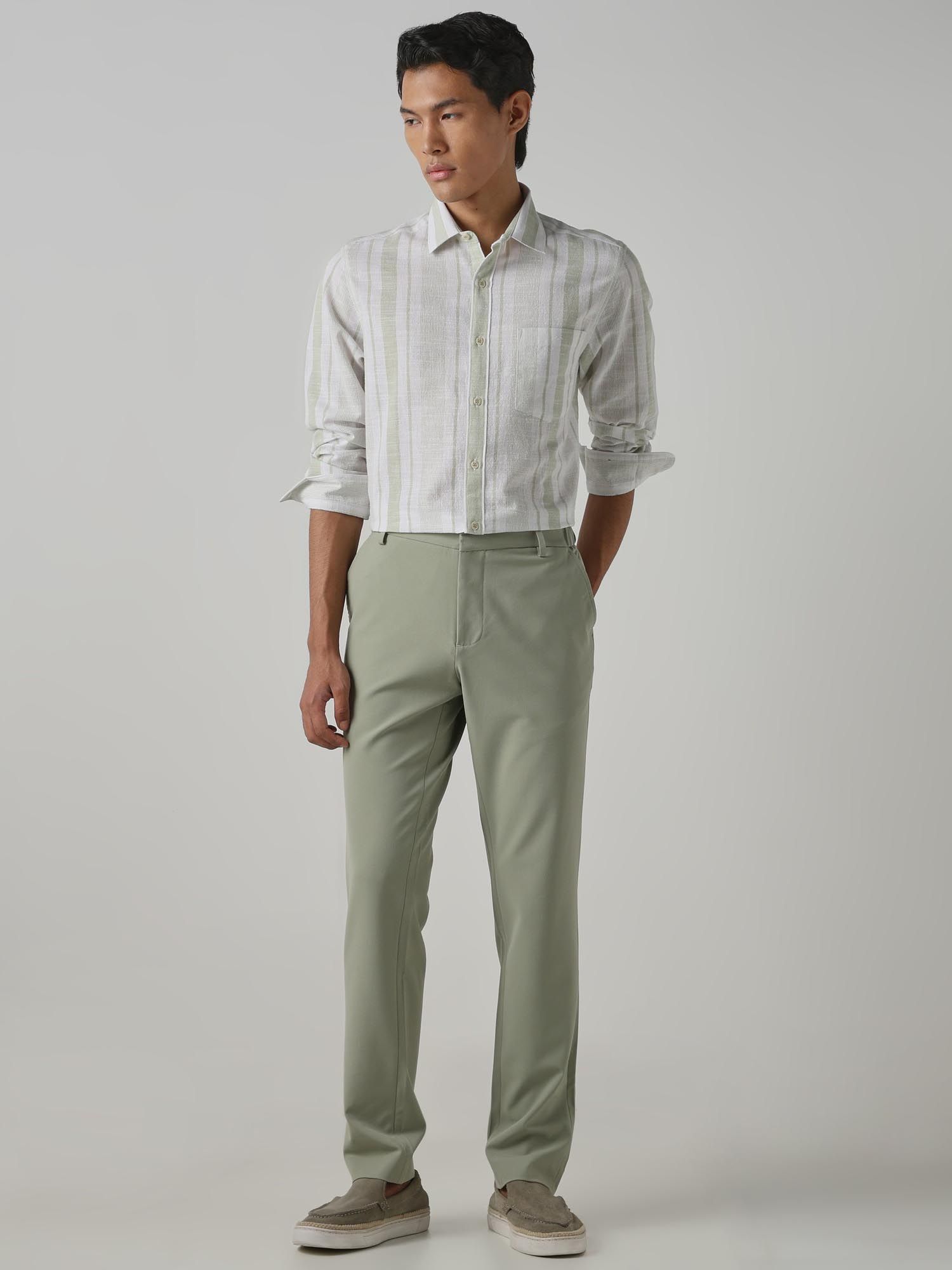 Light Sage Green Stripes Men Shirt