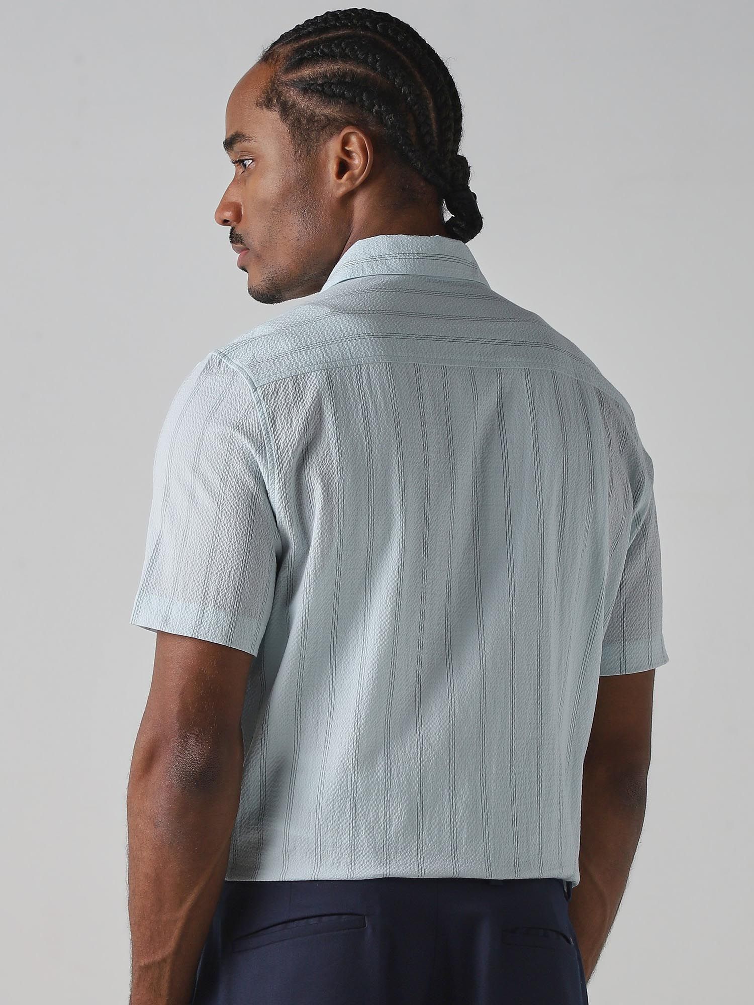 Light Sage Green Stripes Men Shirt