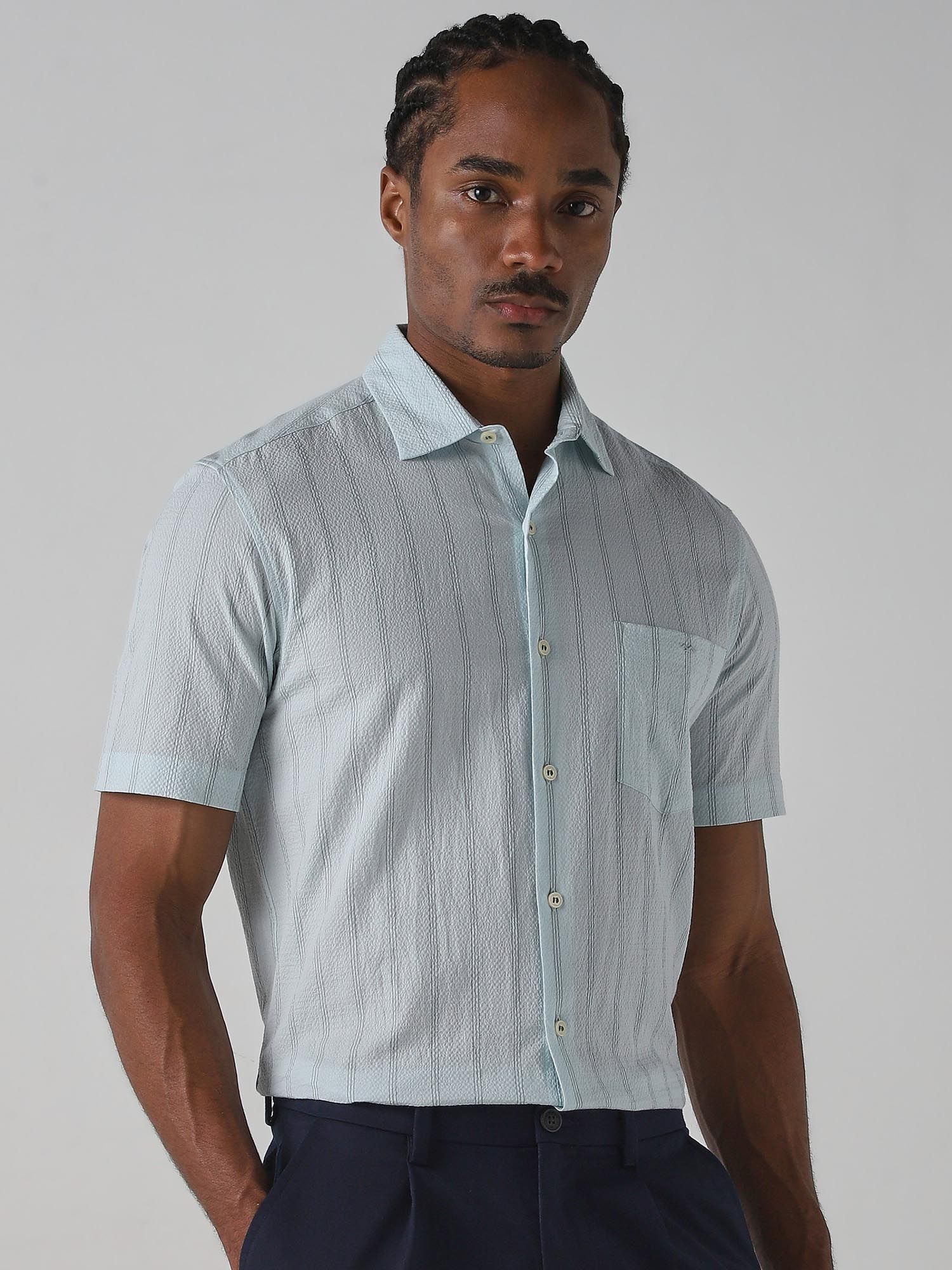 Light Sage Green Stripes Men Shirt