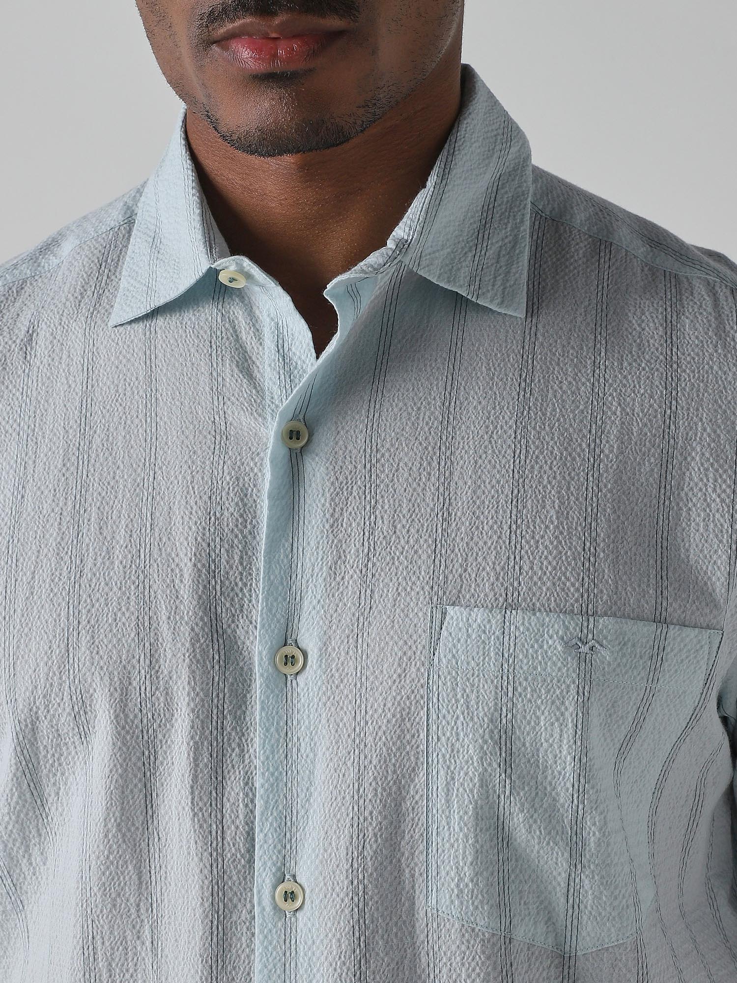 Light Sage Green Stripes Men Shirt