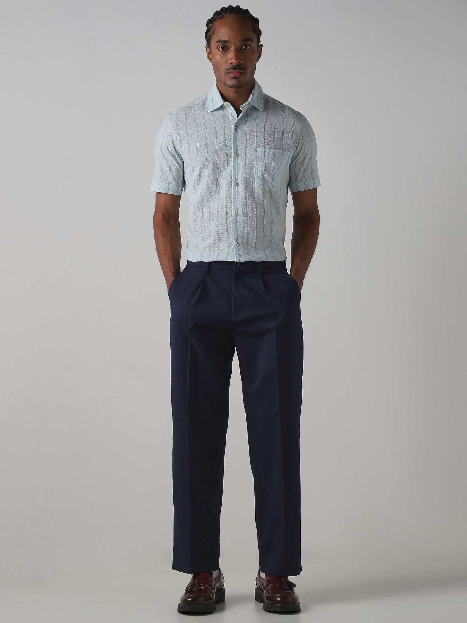 Light Sage Green Stripes Men Shirt