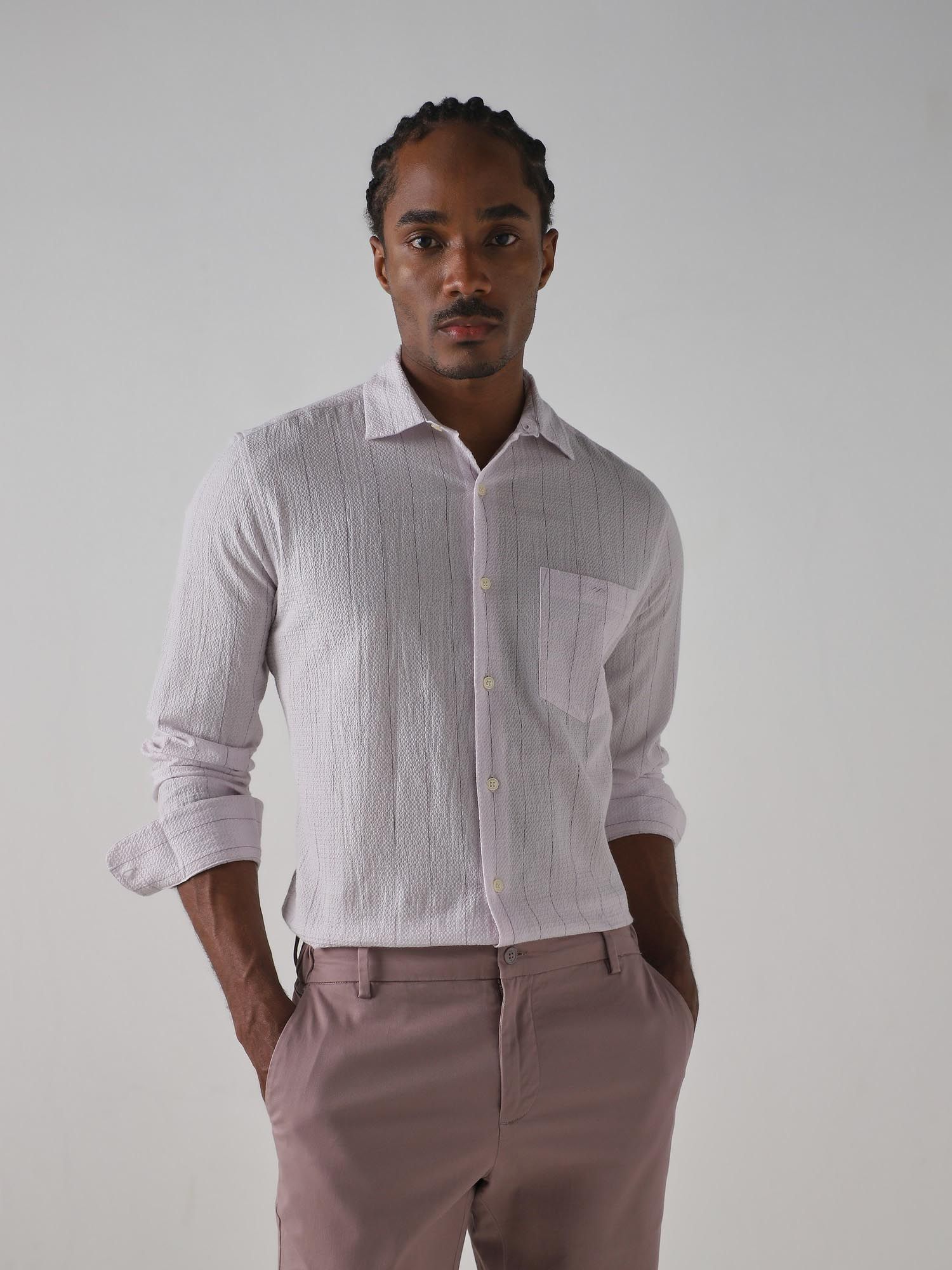 Light Pink Stripes Men Shirt