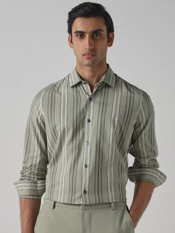 Mufti - Sage Green Stripes Men Shirt