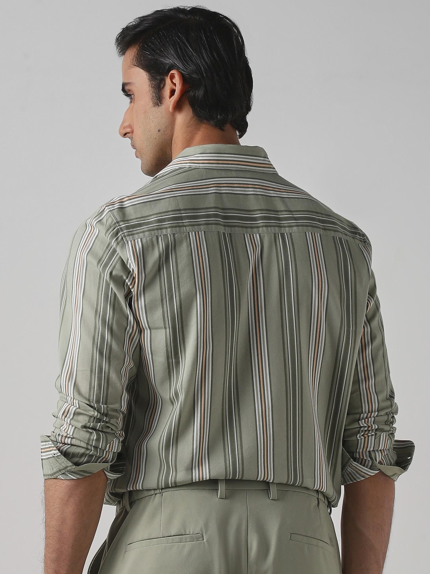 Sage Green Stripes Men Shirt