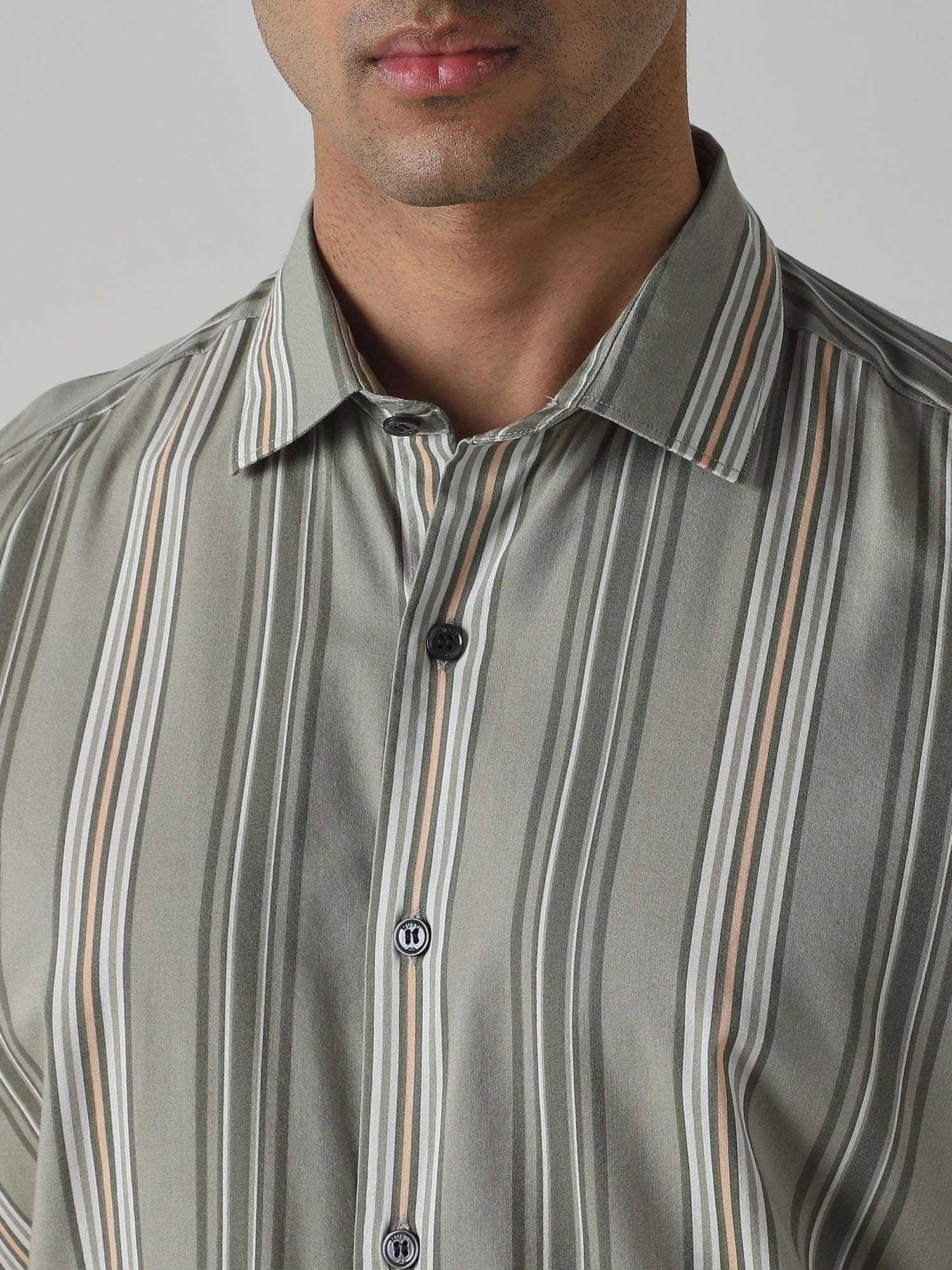 Sage Green Stripes Men Shirt