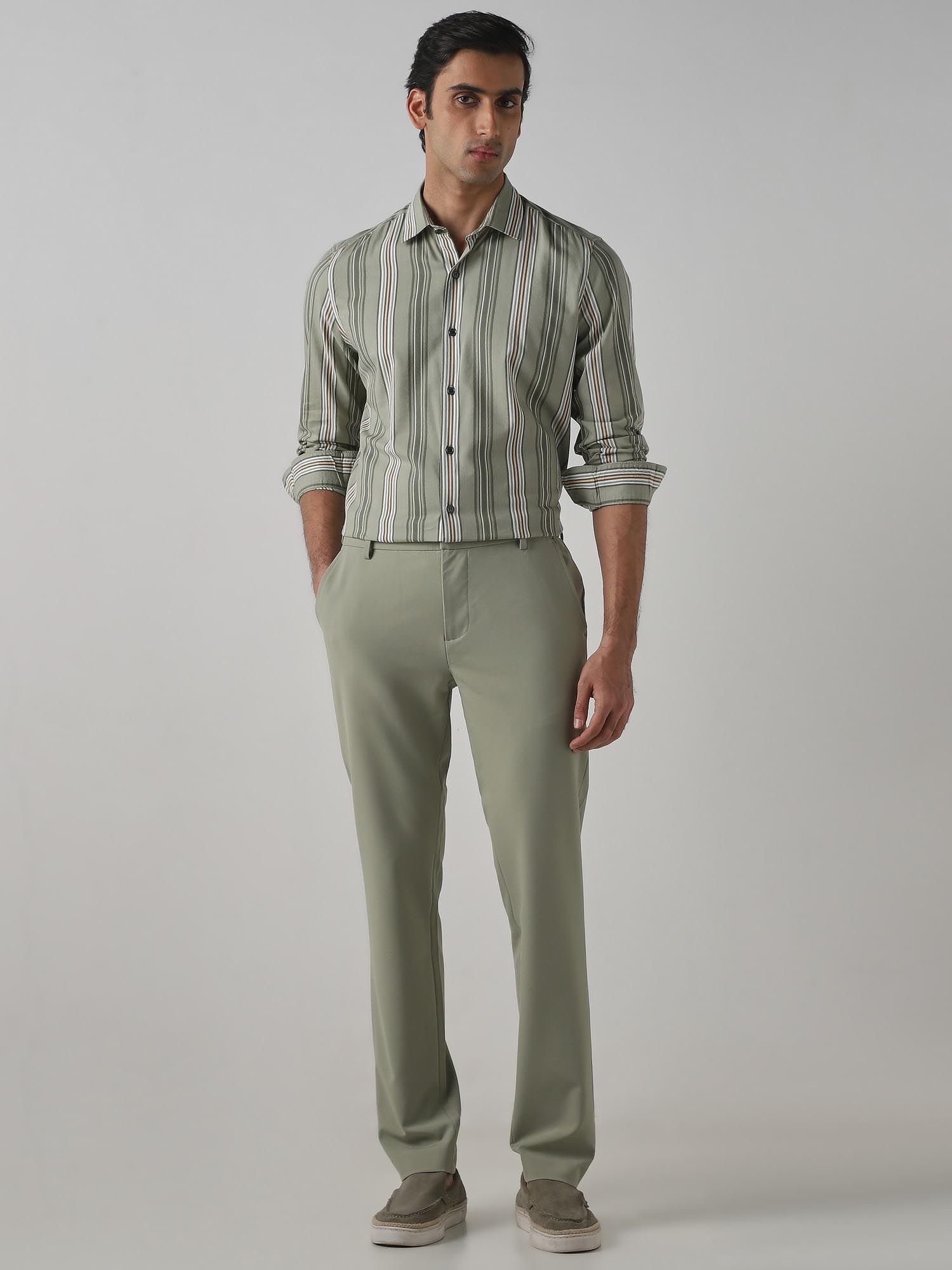 Sage Green Stripes Men Shirt