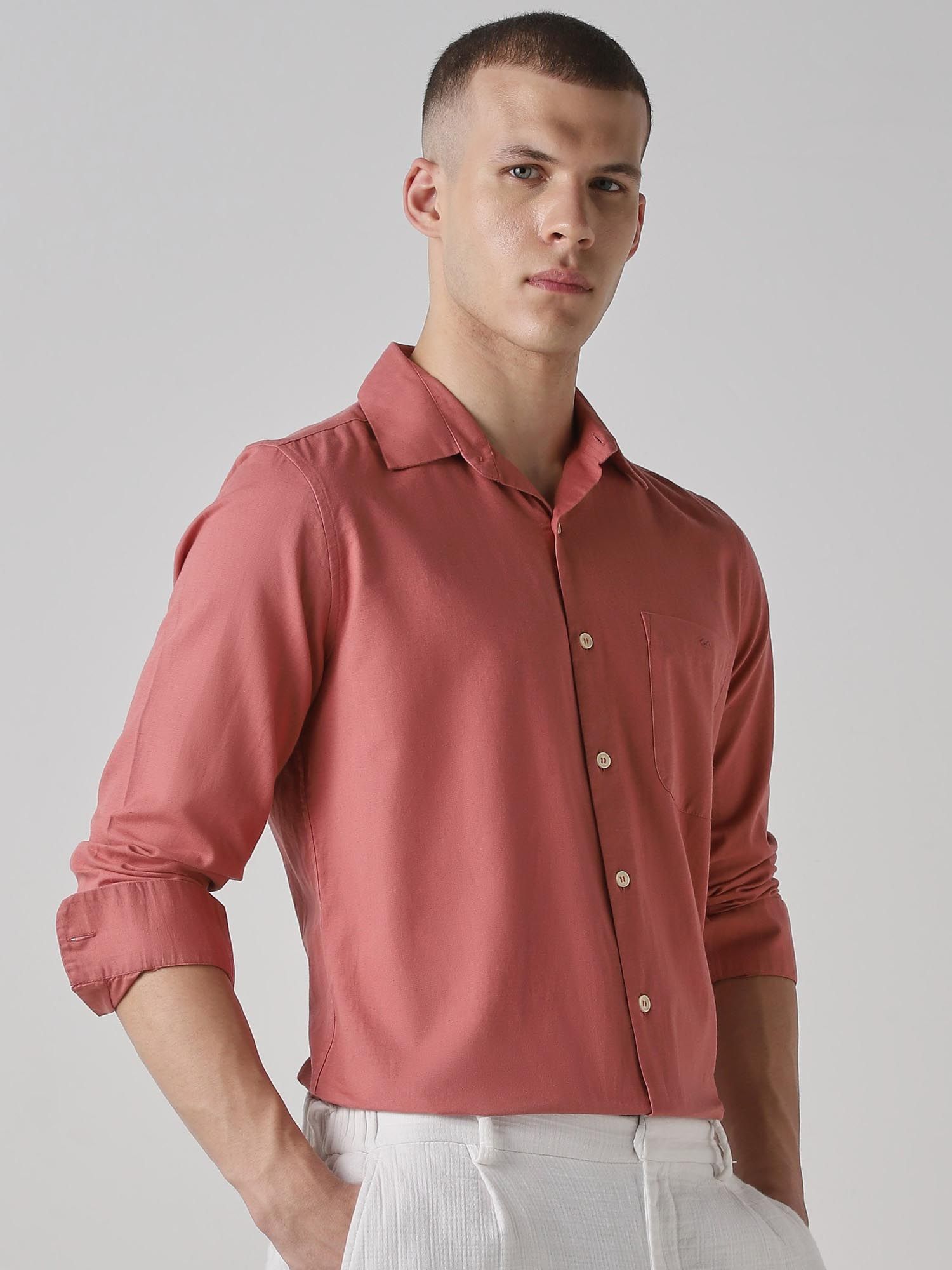 Muted Rose Pink Solid Men Shirt