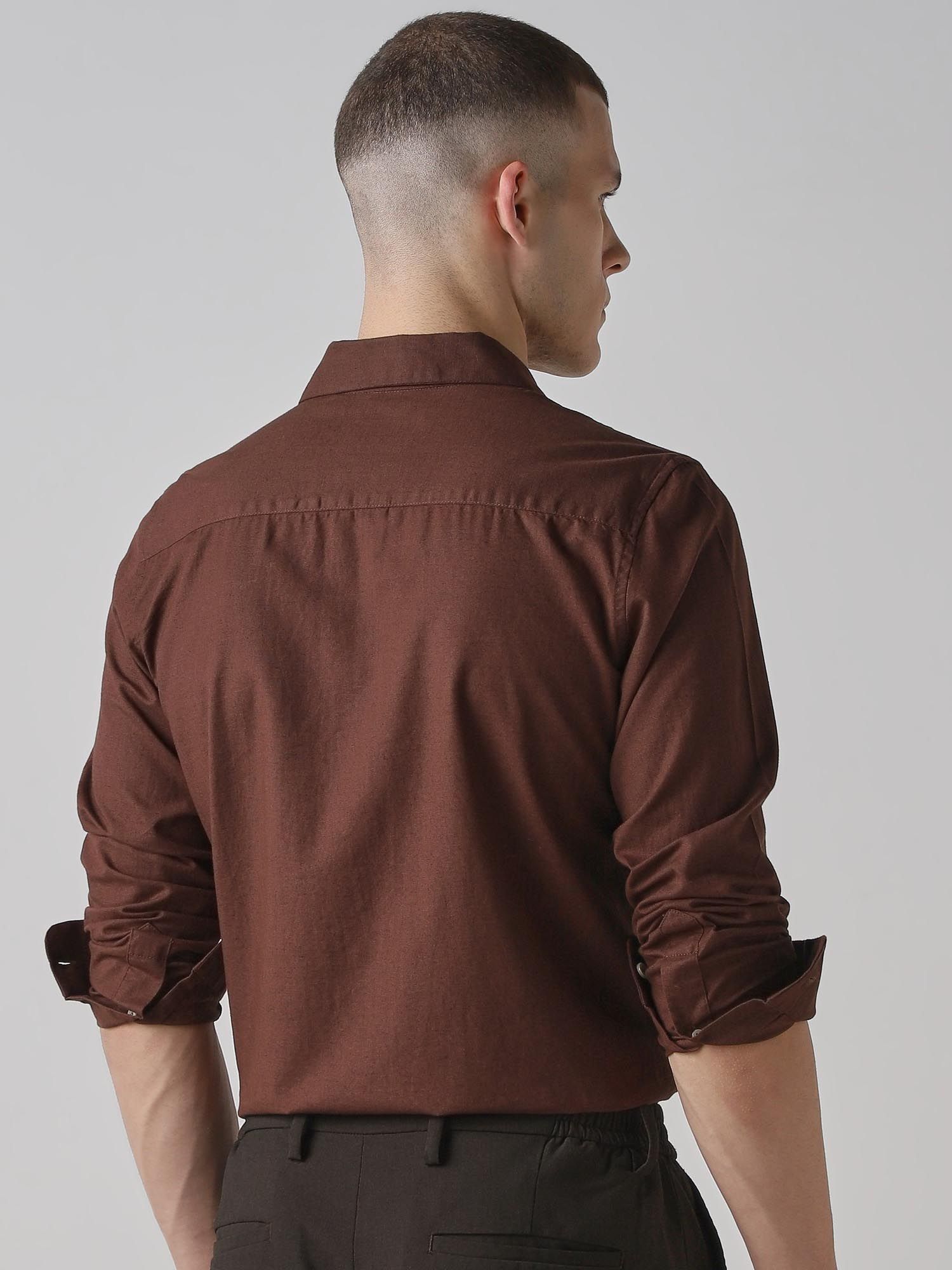 Rich Deep Brown Solid Men Shirt