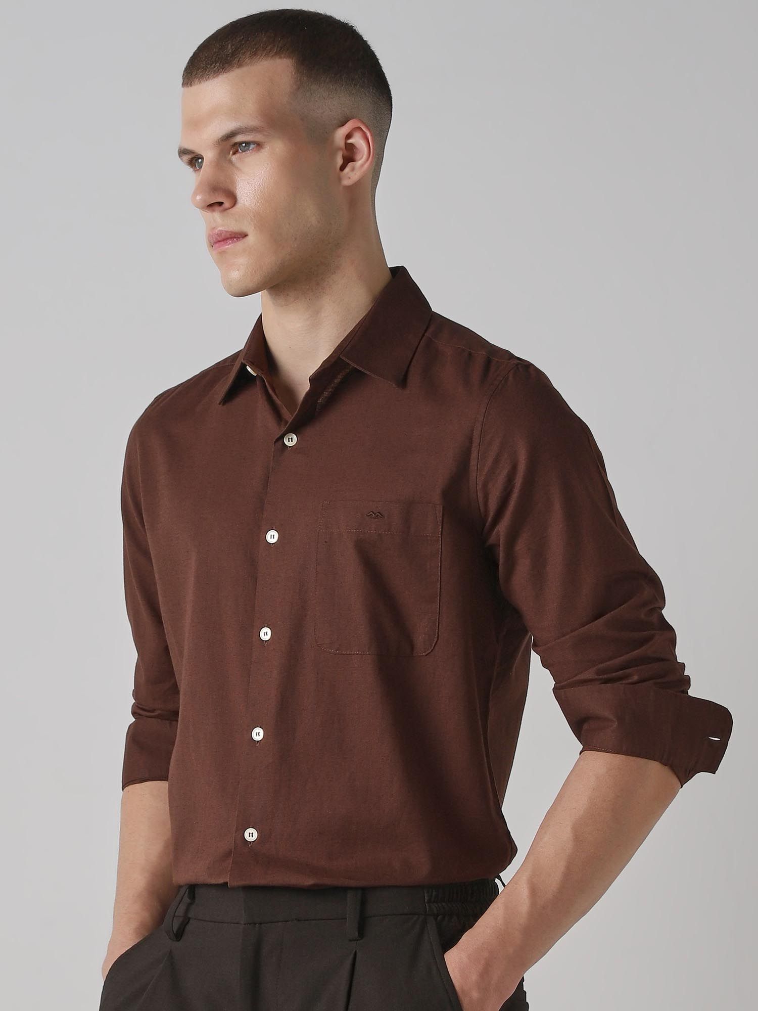Rich Deep Brown Solid Men Shirt