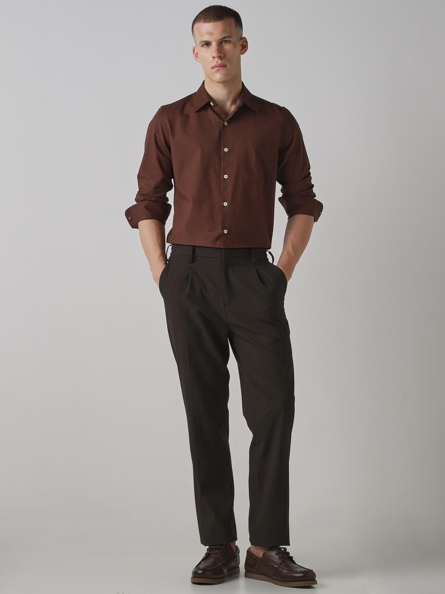 Rich Deep Brown Solid Men Shirt
